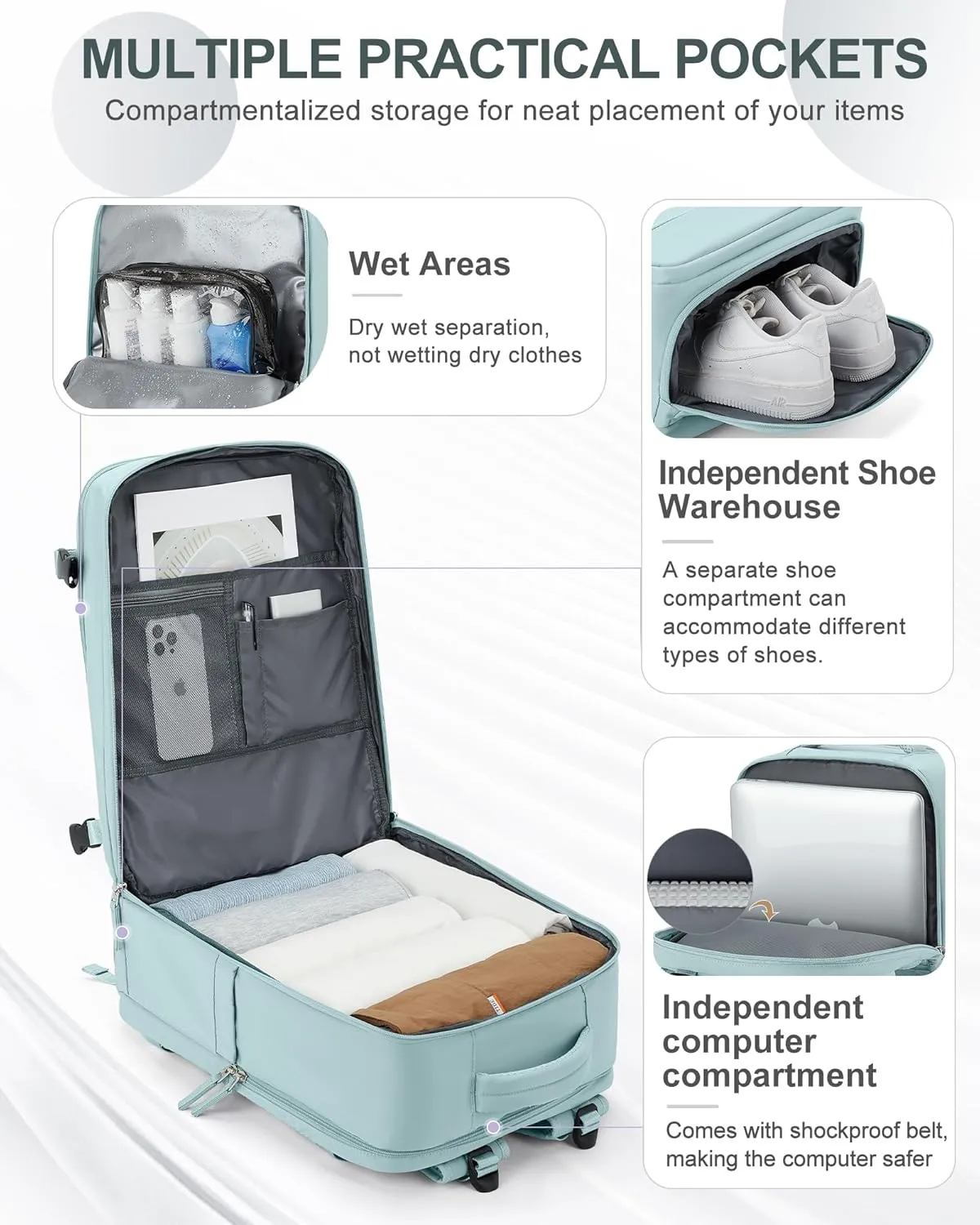 coowoz Large Travel Backpack Carry On for Women Man Gym Backpack with Laptop Compartment Mochila de Viaje Teacher Personal Item Backpack Rucksack Airplane Accessories Must Haves Blue
