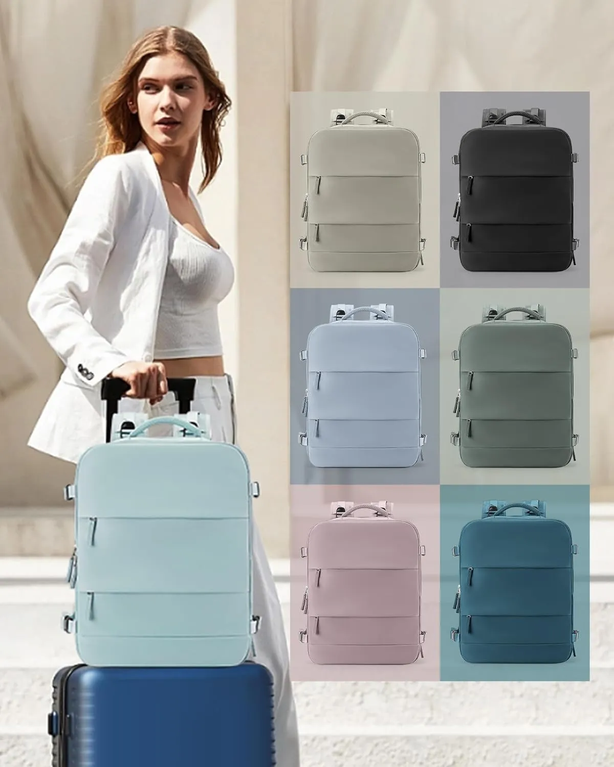 coowoz Large Travel Backpack Carry On for Women Man Gym Backpack with Laptop Compartment Mochila de Viaje Teacher Personal Item Backpack Rucksack Airplane Accessories Must Haves Blue