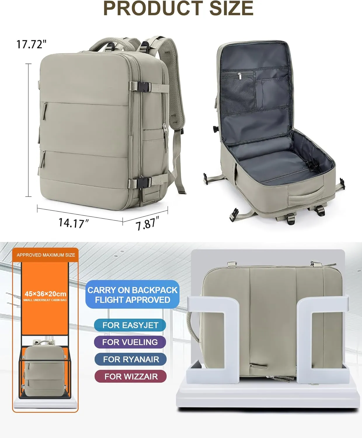 coowoz Large Travel Backpack Carry On for Women Man Waterproof Gym Backpack with Laptop Compartment Mochila de Viaje Teacher Personal Item Backpack Rucksack Airplane Accessories Must Haves(Brown)