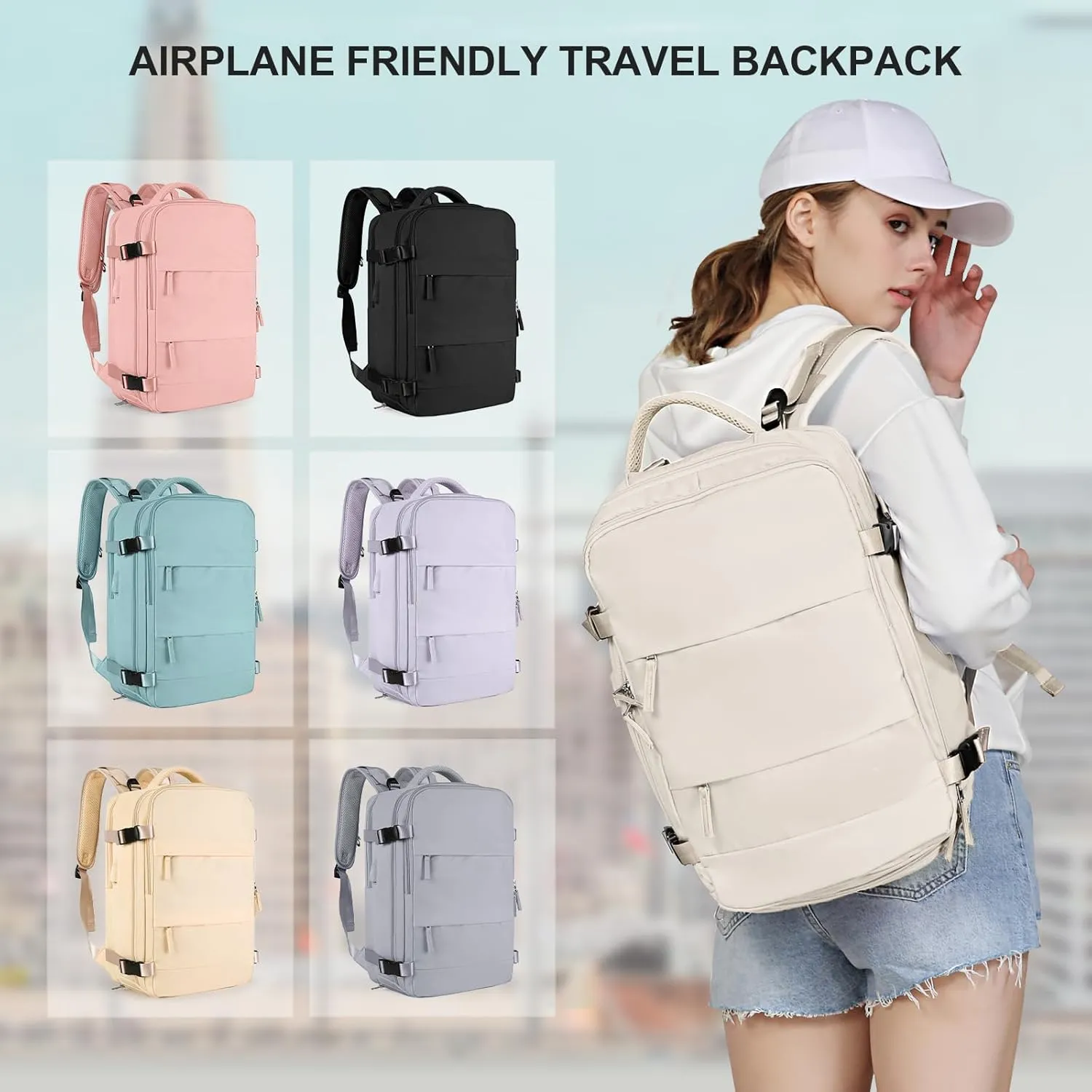 coowoz Large Travel Backpack For Women Men,Carry On Backpack,Hiking Backpack Waterproof Outdoor Sports Rucksack Casual Daypack travel essentials（Off White Thin Material）