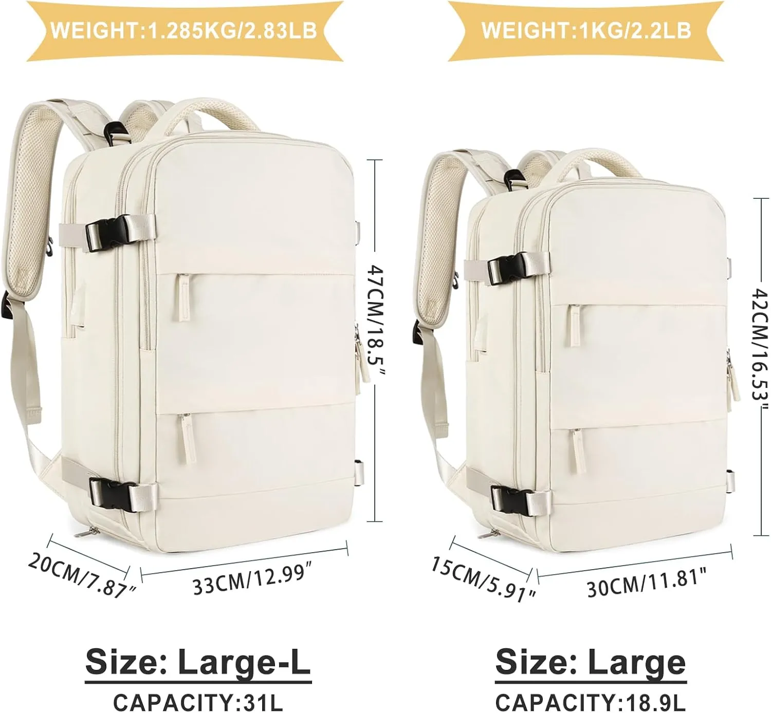 coowoz Large Travel Backpack For Women Men,Carry On Backpack,Hiking Backpack Waterproof Outdoor Sports Rucksack Casual Daypack travel essentials（Off White Thin Material）