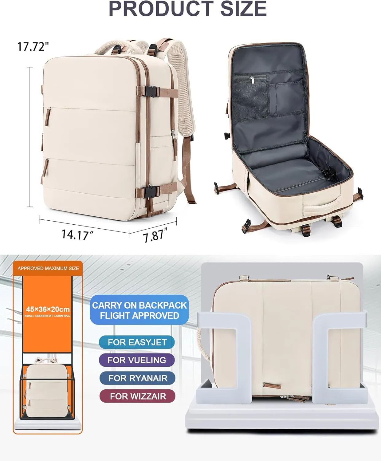 coowoz Travel Backpack Carry On for Women Man Gym Backpack with Laptop Compartment Mochila de Viaje Teacher Personal Item Backpack Rucksack Airplane Accessories Must Haves Beige Brown