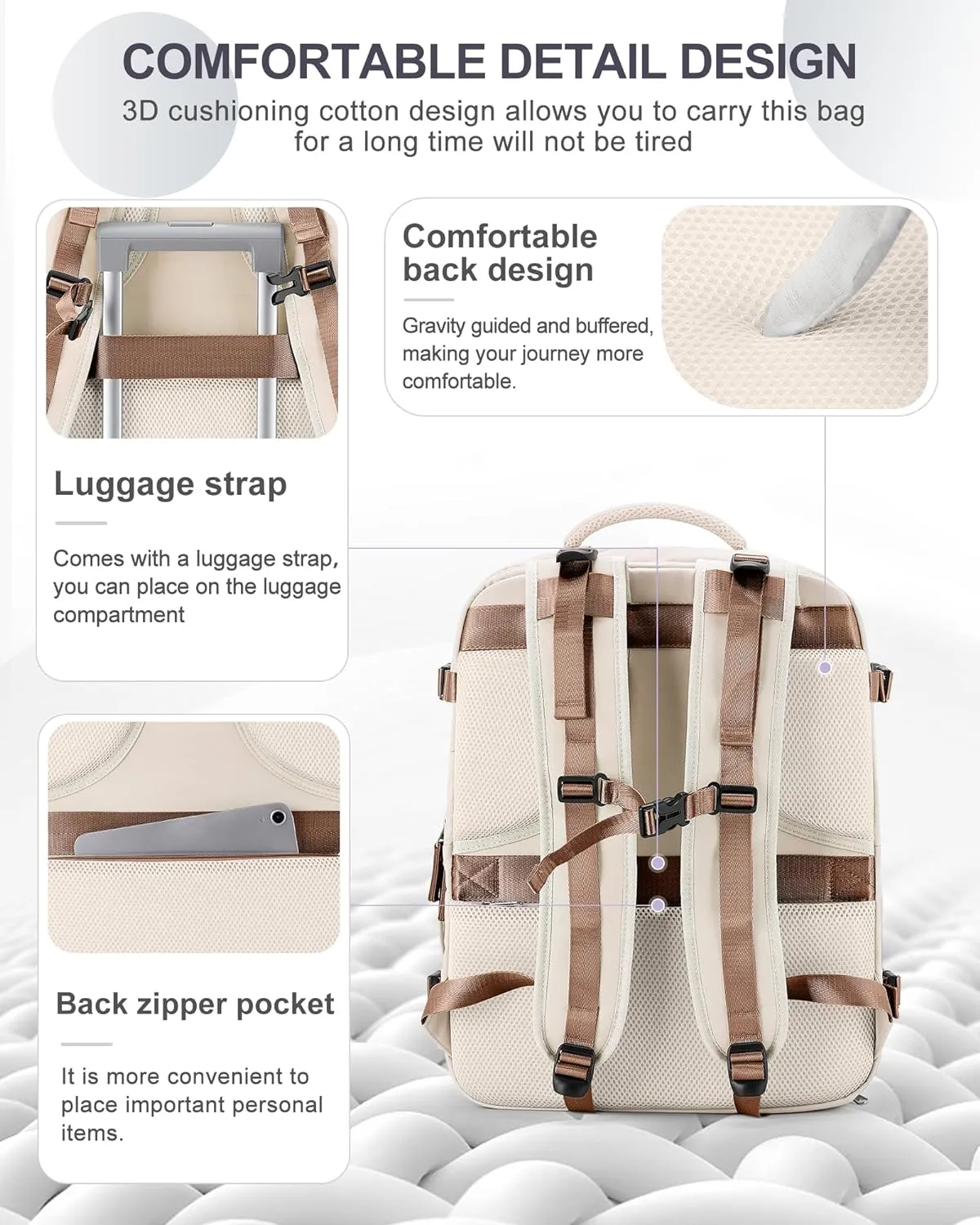 coowoz Travel Backpack Carry On for Women Man Gym Backpack with Laptop Compartment Mochila de Viaje Teacher Personal Item Backpack Rucksack Airplane Accessories Must Haves Beige Brown