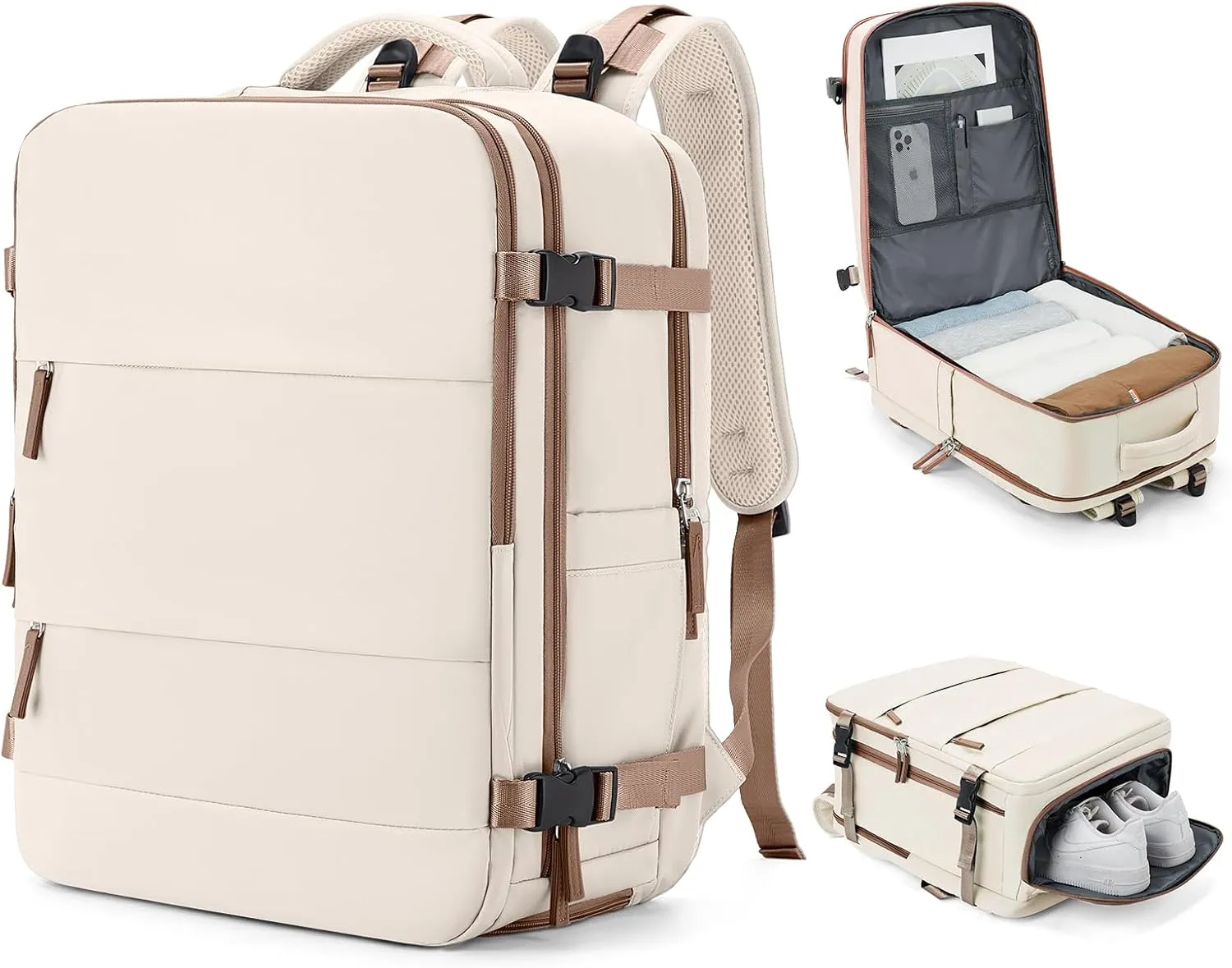 coowoz Travel Backpack Carry On for Women Man Gym Backpack with Laptop Compartment Mochila de Viaje Teacher Personal Item Backpack Rucksack Airplane Accessories Must Haves Beige Brown