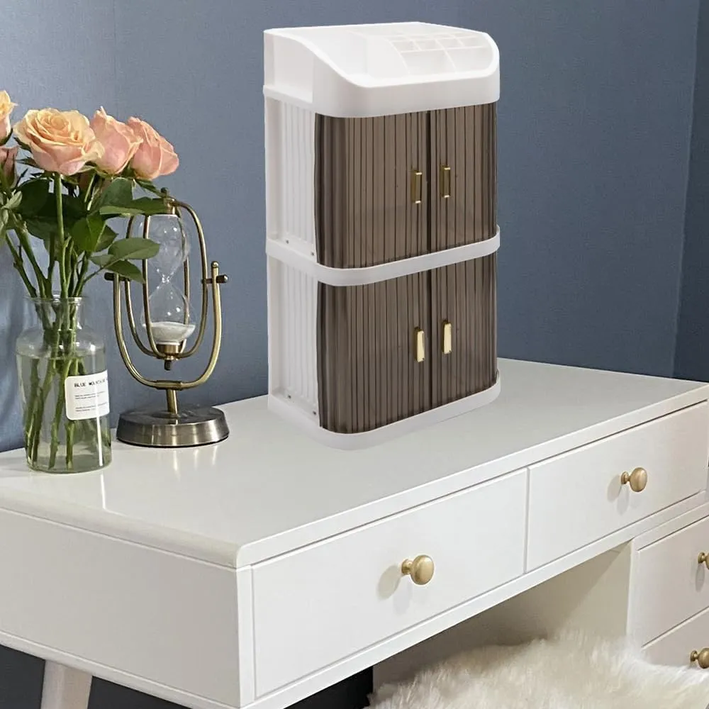 Cosmetic Organizer Storage Box Sliding Door Drawer Desktop Multifunctional Storage Cabinet Multi-Layer Makeup Organizer (3 layer 2 sliding door)