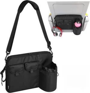 Cosmos Airplane Seatback Organizer Flight Seat Back Storage Bag Hanging Pocket with Adjustable Shoulder Strap, Commuter Shoulder Bag Travel Essentials Media Pouch for Personal Items