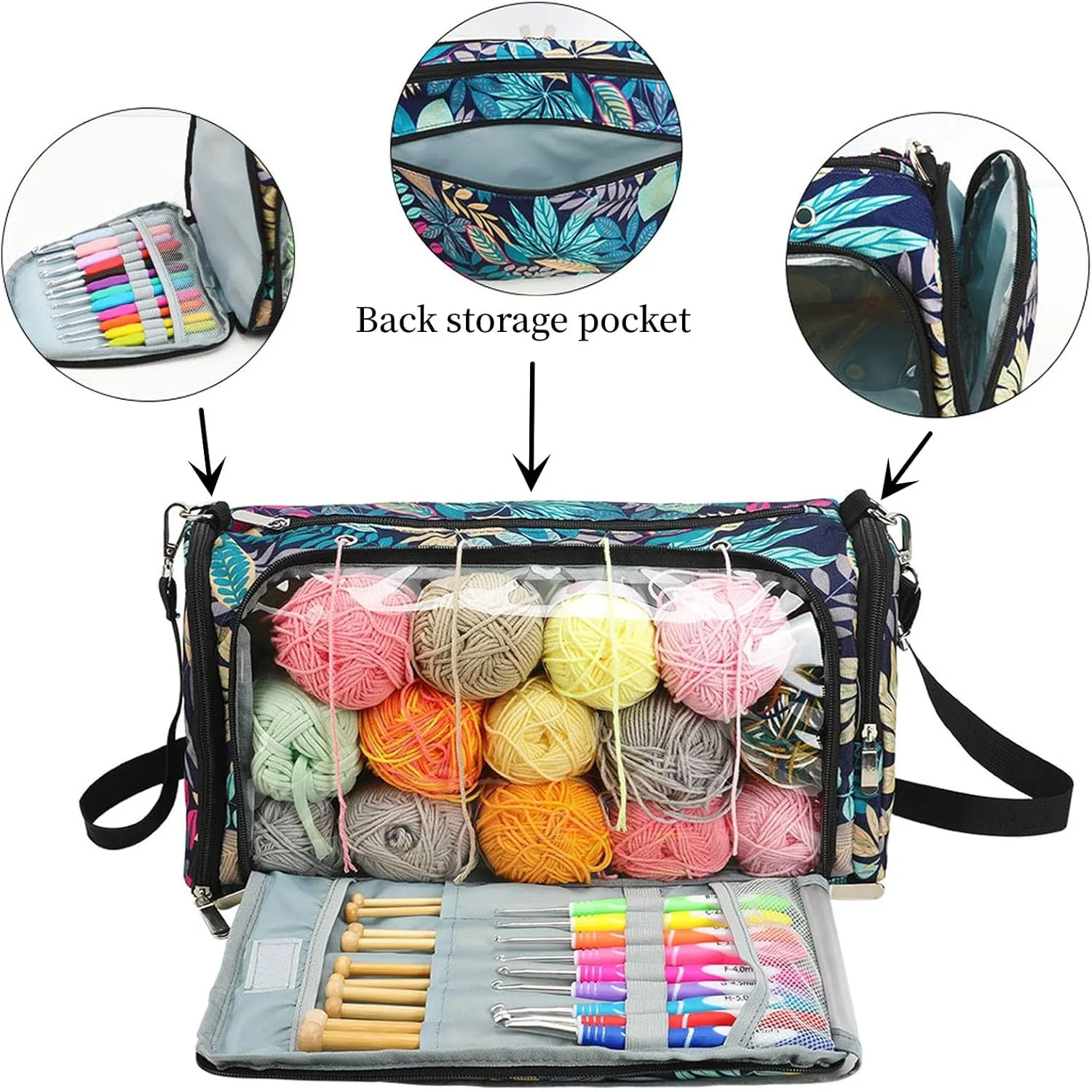 Crochet Bag Organizer, Large Capacity Yarn Storage Bag for Crocheting, Knitting Kit, Crochet Accessories, Easy to Carry, Sturdy and Has Tons of Storage, Knitting Gifts for Girls, Mum