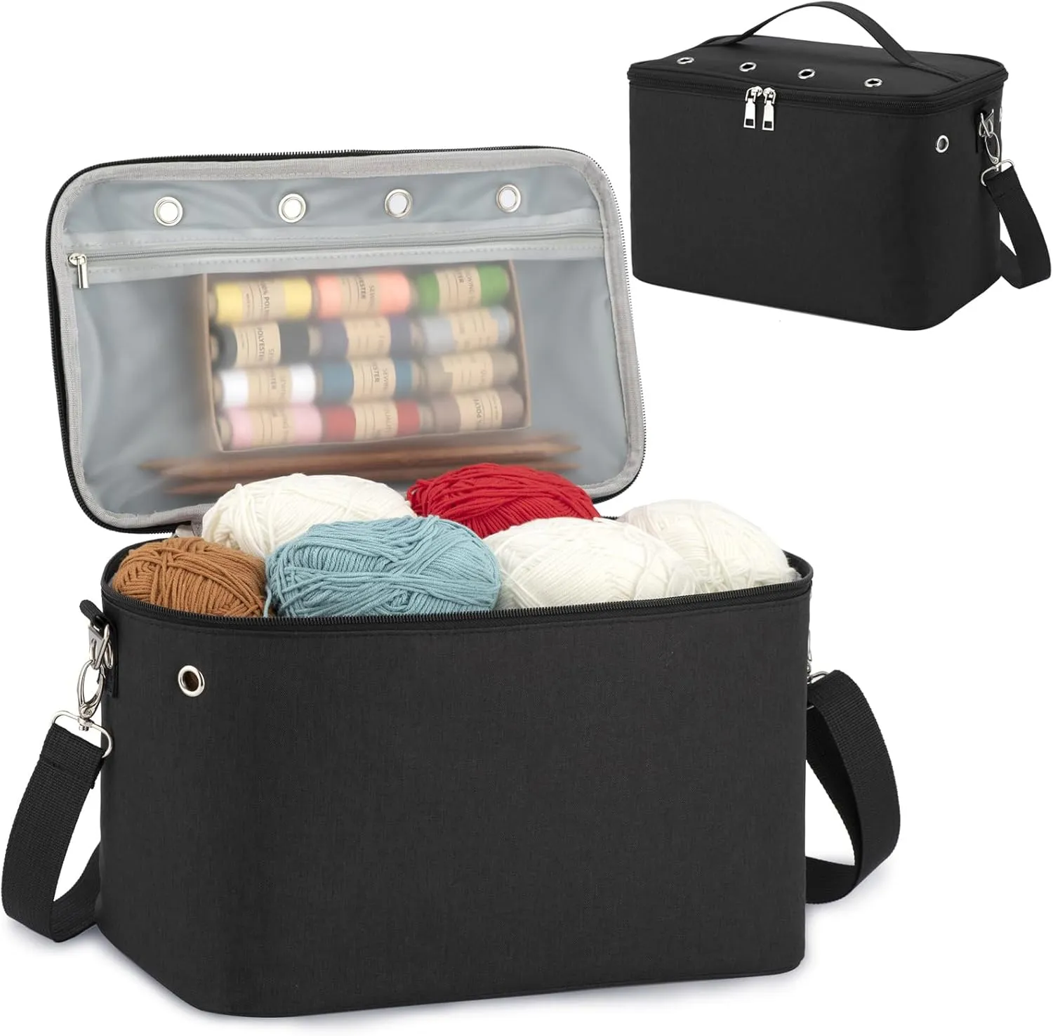 Crochet Bag, Yarn Holder Storage Organizer 13"inch Portable Breathable Travel Yarn Bag for Girls,Mother Gift for her(No Accessories Included), Black