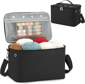 Crochet Bag, Yarn Holder Storage Organizer 13"inch Portable Breathable Travel Yarn Bag for Girls,Mother Gift for her(No Accessories Included), Black