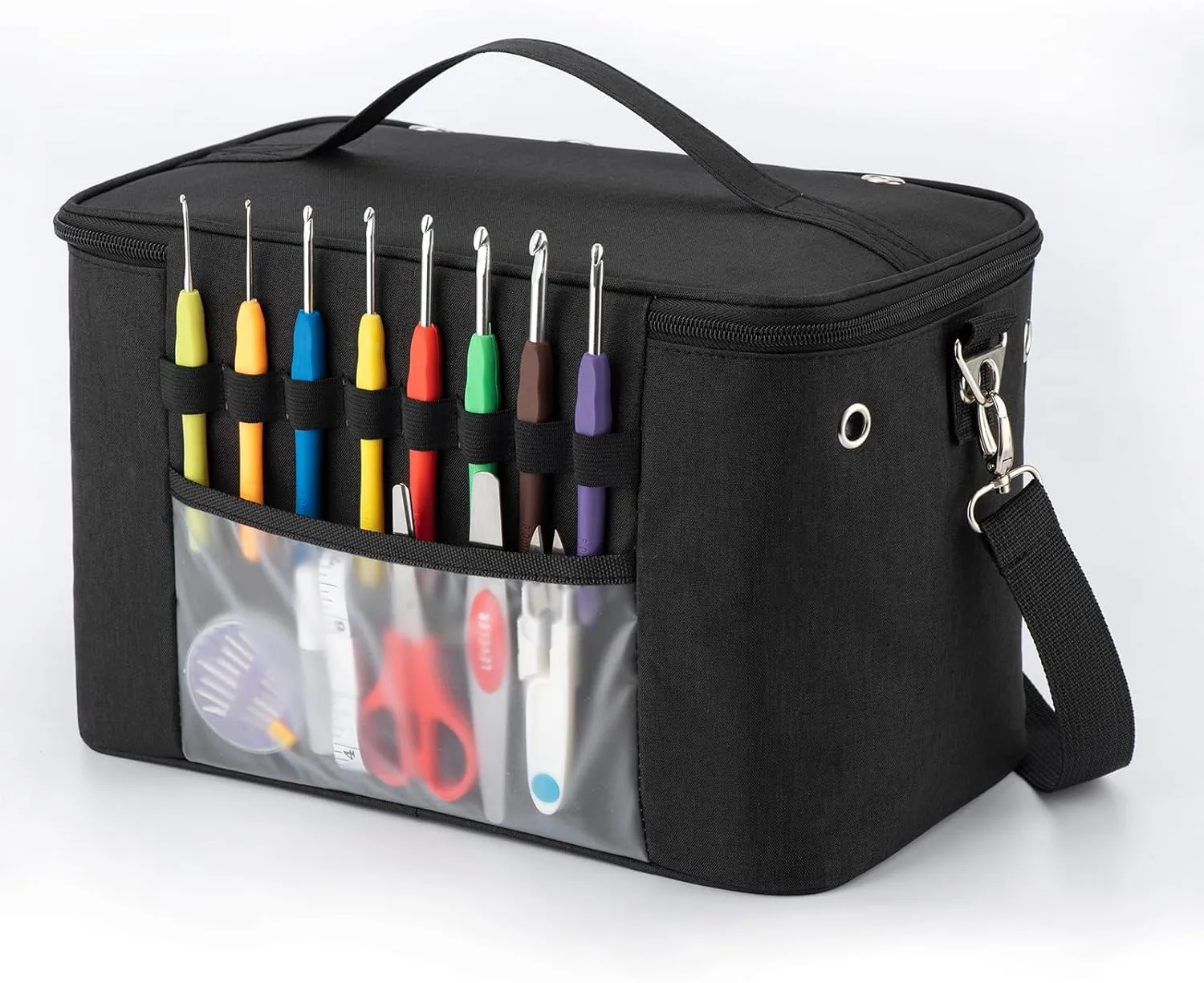 Crochet Bag, Yarn Holder Storage Organizer 13"inch Portable Breathable Travel Yarn Bag for Girls,Mother Gift for her(No Accessories Included), Black