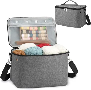 Crochet Yarn Knitting Bag, Yarn Holder Storage Organizer 13"inch Portable Breathable Travel Yarn Bag for Girls,Mother Gift for her(No Accessories Included), Grey