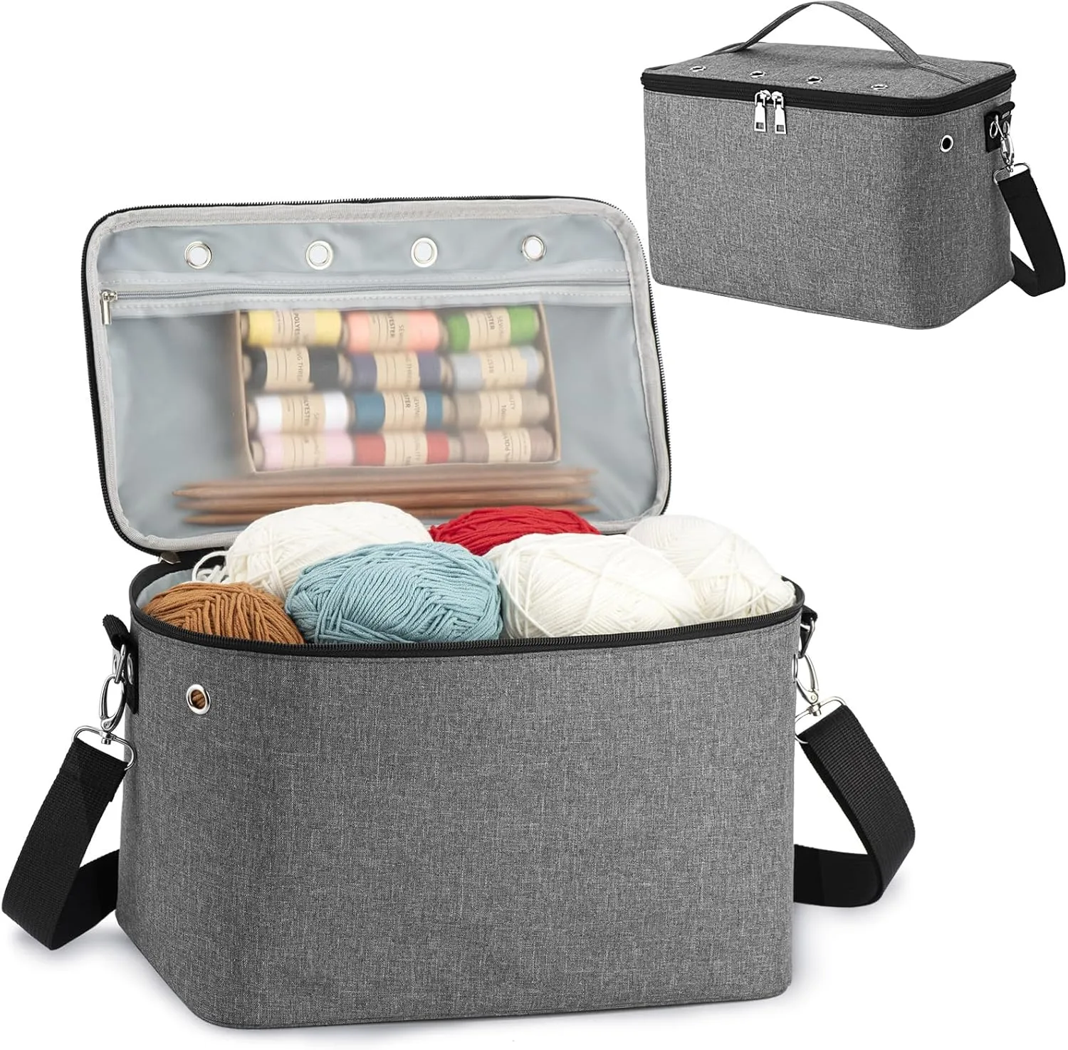 Crochet Yarn Knitting Bag, Yarn Holder Storage Organizer 13"inch Portable Breathable Travel Yarn Bag for Girls,Mother Gift for her(No Accessories Included), Grey