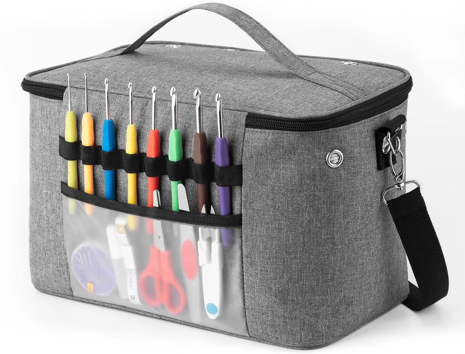 Crochet Yarn Knitting Bag, Yarn Holder Storage Organizer 13"inch Portable Breathable Travel Yarn Bag for Girls,Mother Gift for her(No Accessories Included), Grey