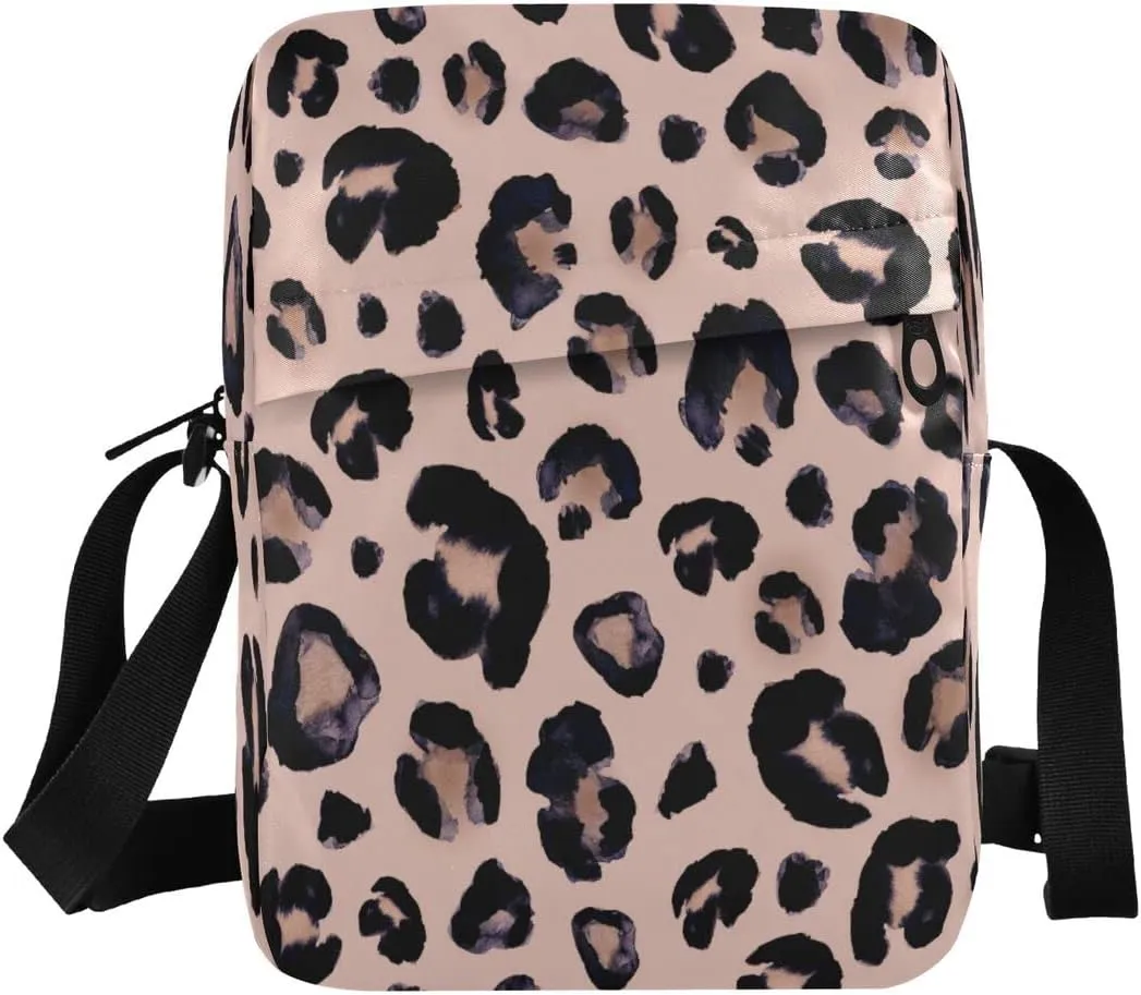 Crossbody Bag Canvas Shoulder Bag Leopard Print Cheetah Pink for Men Women Outdoor Travel Business