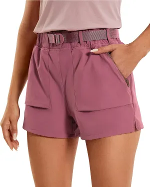 CRZ YOGA Women's Waterproof Stretch Hiking Shorts Mid Rise Summer for Outdoor Golf Workout with Zip Pockets Belt - 3''
