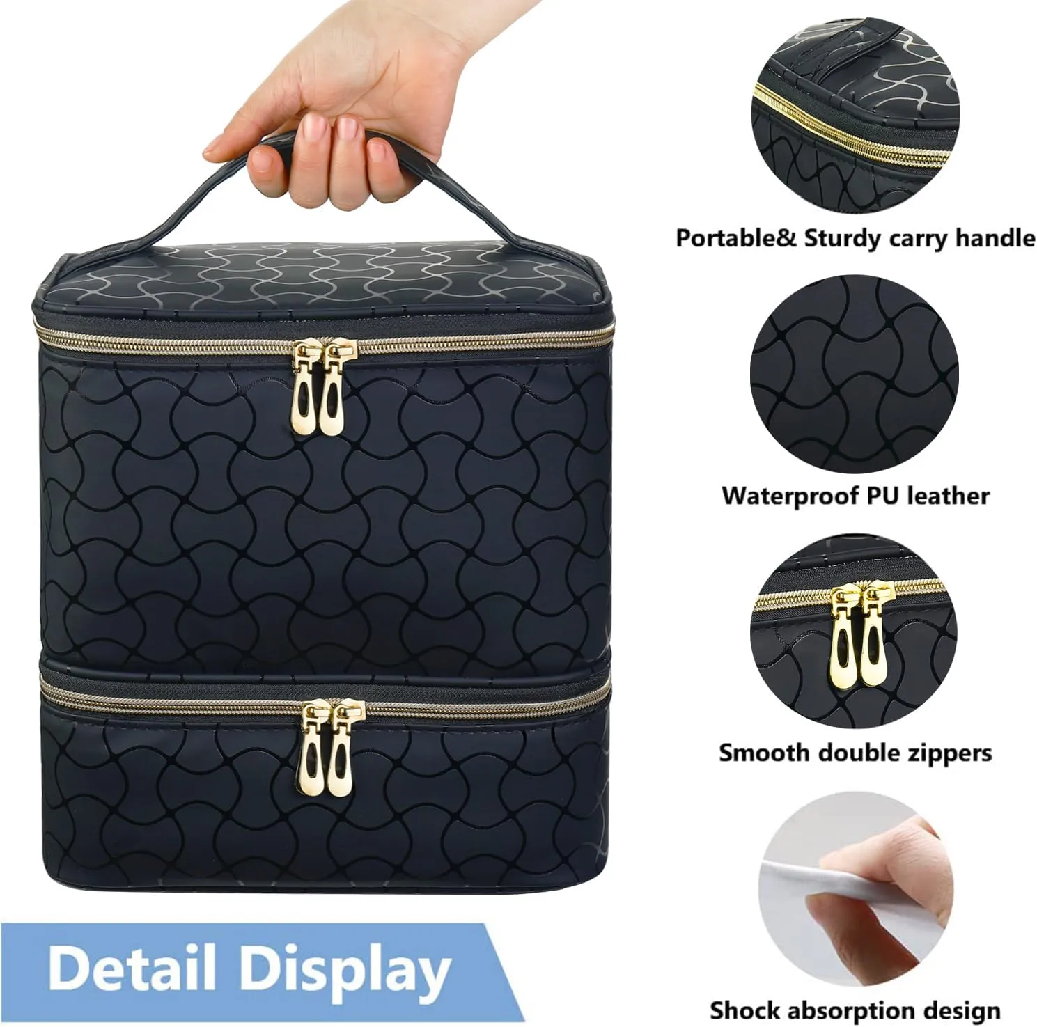 CTWWFS Nail Polish Organizer and Nail Lamp Case, Nail Kit Organizer Holds 30 Bottles (15ml - 0.5 fl.oz) and a Nail Lamp, Nail Polish Carrying Case with Manicure Tools Storage Sections (B-Black)