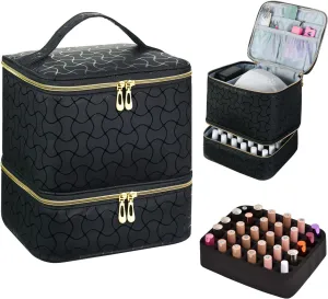 CTWWFS Nail Polish Organizer and Nail Lamp Case, Nail Kit Organizer Holds 30 Bottles (15ml - 0.5 fl.oz) and a Nail Lamp, Nail Polish Carrying Case with Manicure Tools Storage Sections (B-Black)