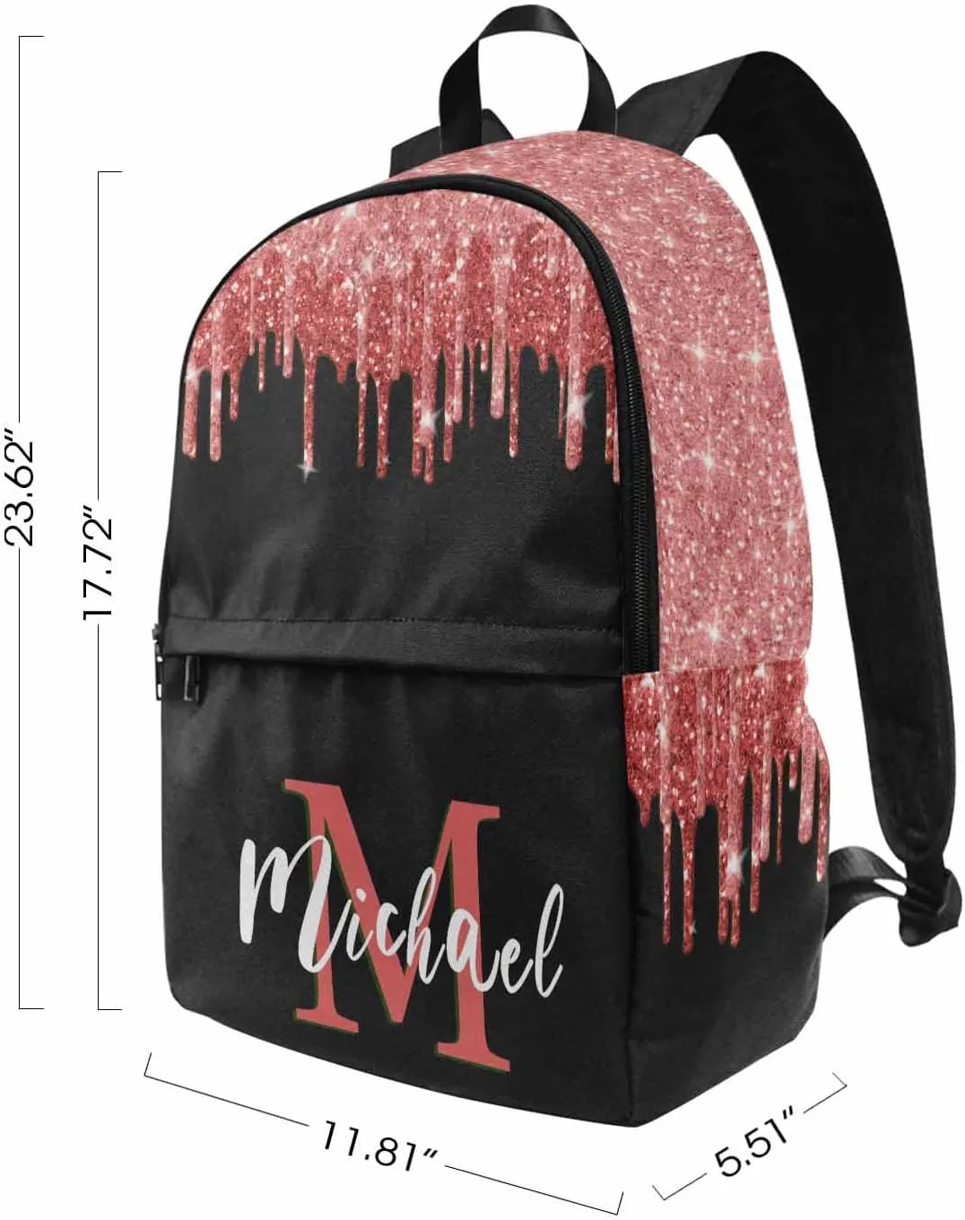 Custom Backpack or Lunch Bag with Name for Son, Custom Red Sparkle Glitter Drips Monogram School Bag Personalized Casual Daypacks Multipurpose Laptop Backpack Bookbag for Boys Girls Back School Gifts