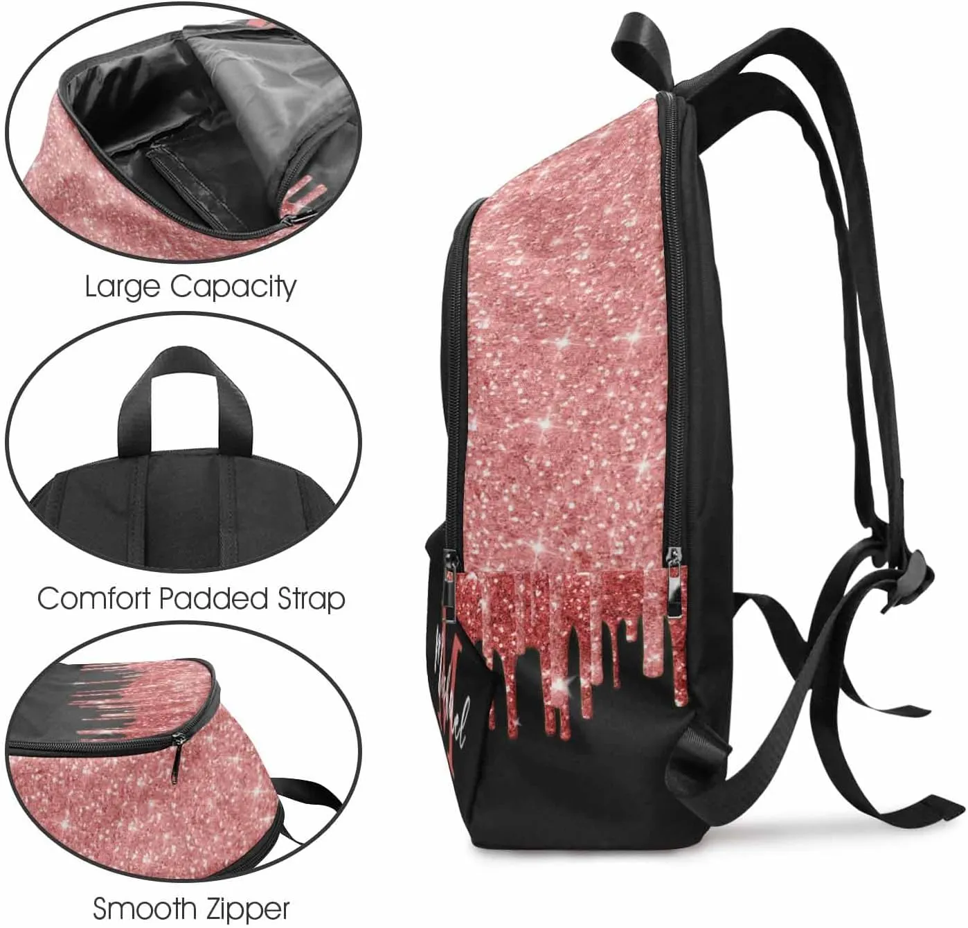 Custom Backpack or Lunch Bag with Name for Son, Custom Red Sparkle Glitter Drips Monogram School Bag Personalized Casual Daypacks Multipurpose Laptop Backpack Bookbag for Boys Girls Back School Gifts