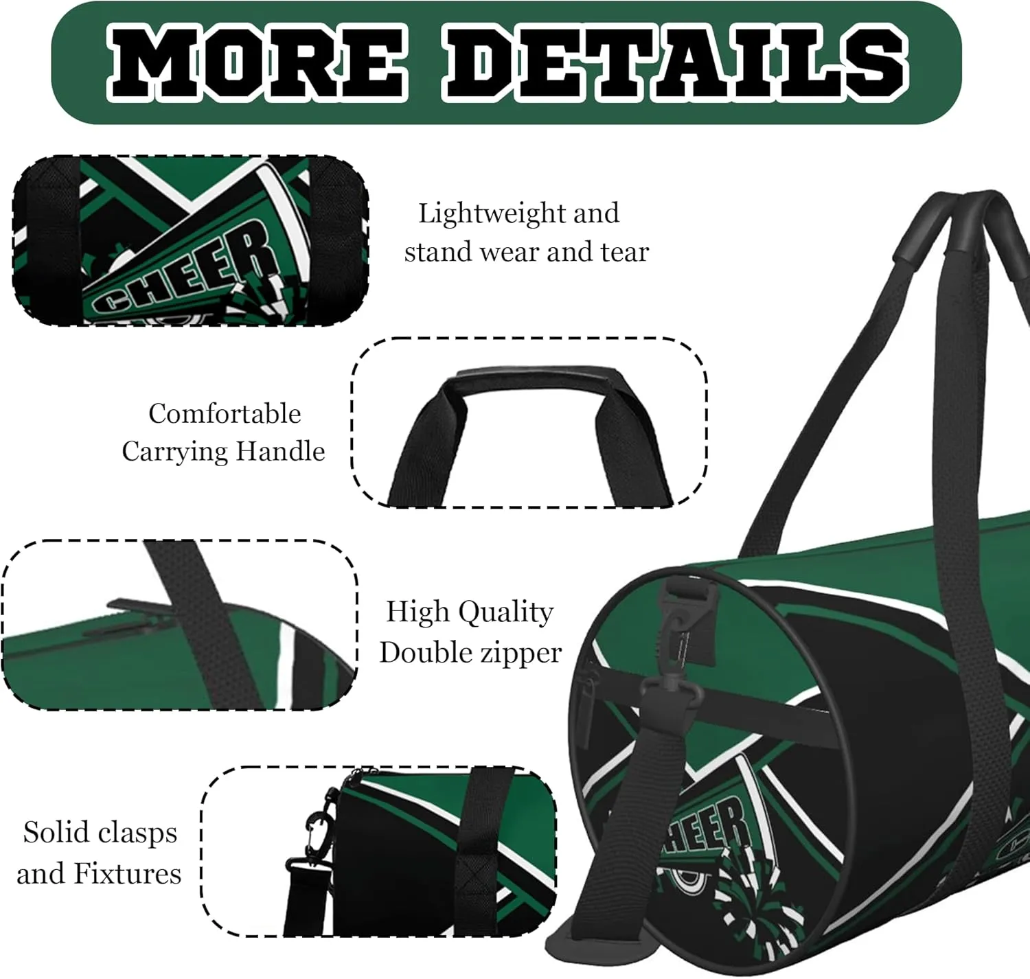 Custom Cheer Bags for Cheerleaders, Personalized Cheerleading Bag with Name Sports Duffle Bag Gym Travel Perform Training Bag (Dark green)