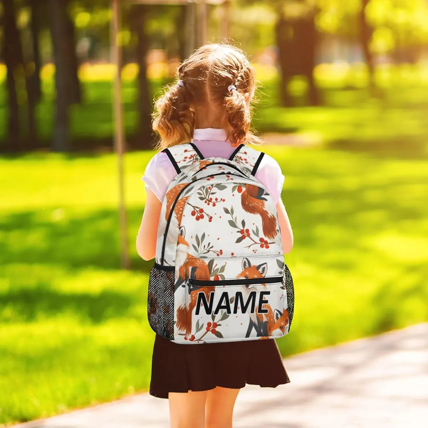 Custom Fox Backpack with Name Personalized Waterproof Casual Daypack Boho Flower Leaves Customize Laptop Backpacks for Women Men