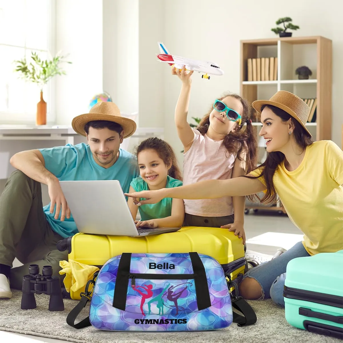 Custom Kids Sports Duffel Bag Abstract Purple Blue Texture Gymnastics Personalized Dance Gym Bag for Boys Girls Lightweight Weekender Travel Duffle Cheer Bag