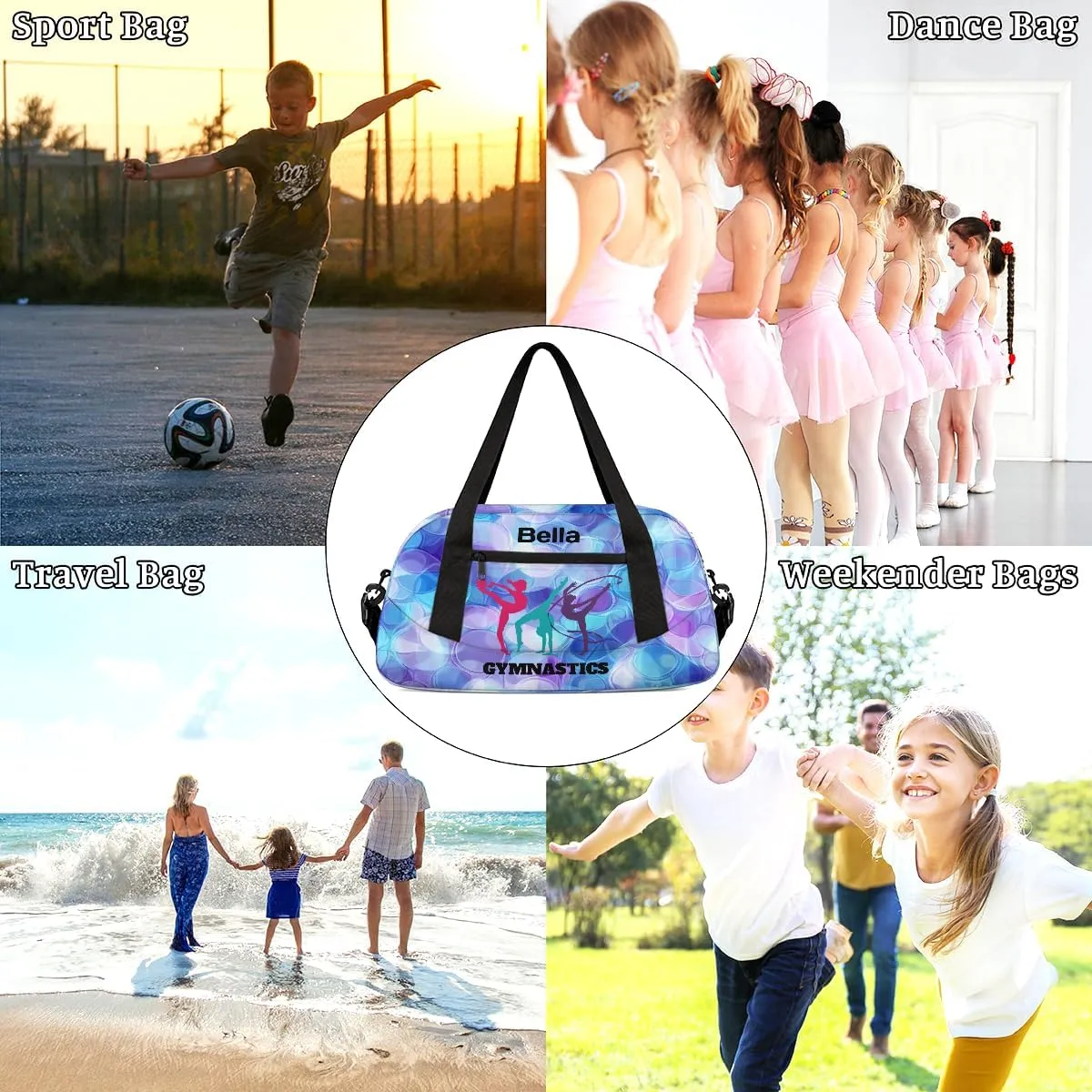 Custom Kids Sports Duffel Bag Abstract Purple Blue Texture Gymnastics Personalized Dance Gym Bag for Boys Girls Lightweight Weekender Travel Duffle Cheer Bag