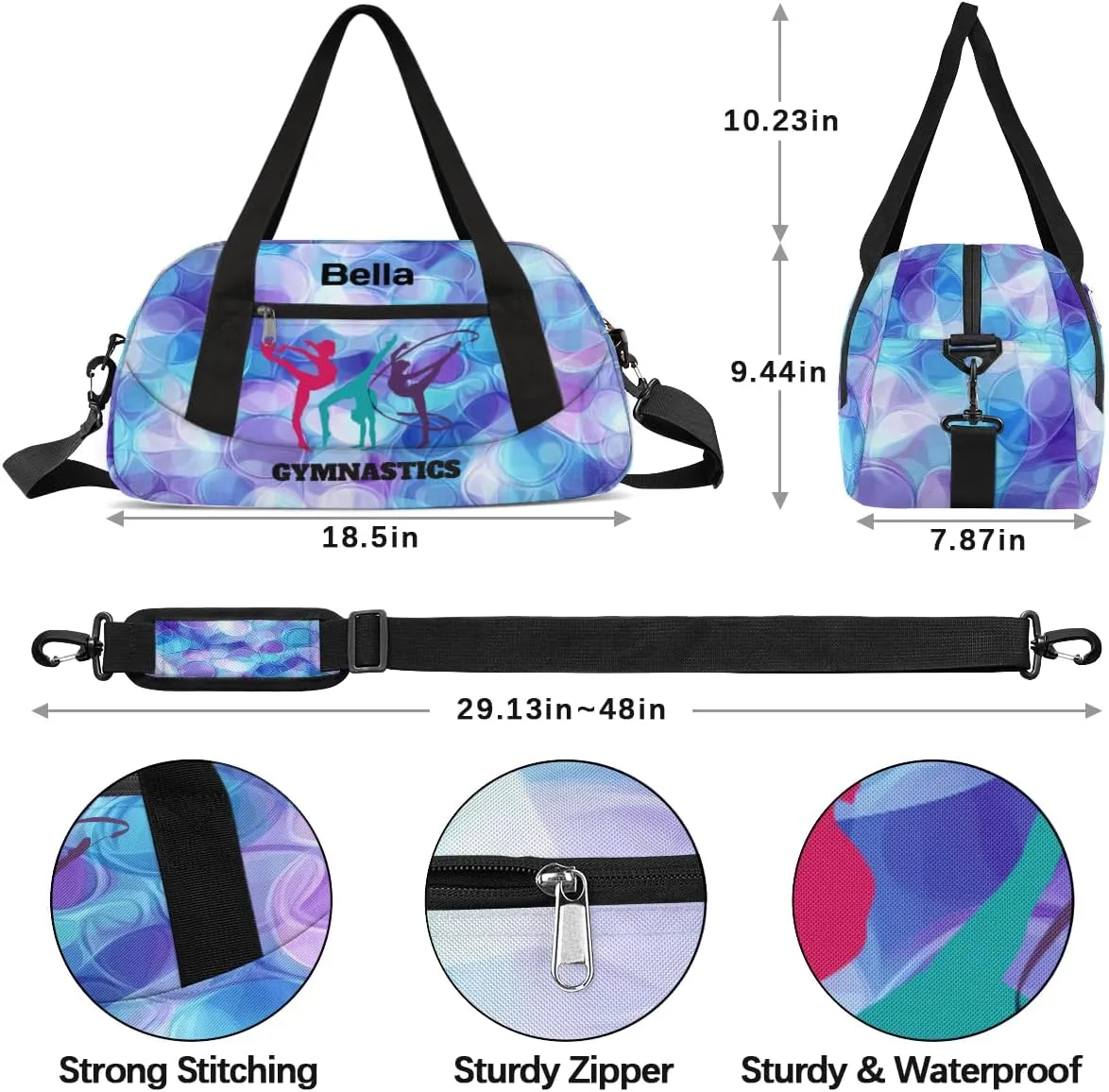 Custom Kids Sports Duffel Bag Abstract Purple Blue Texture Gymnastics Personalized Dance Gym Bag for Boys Girls Lightweight Weekender Travel Duffle Cheer Bag