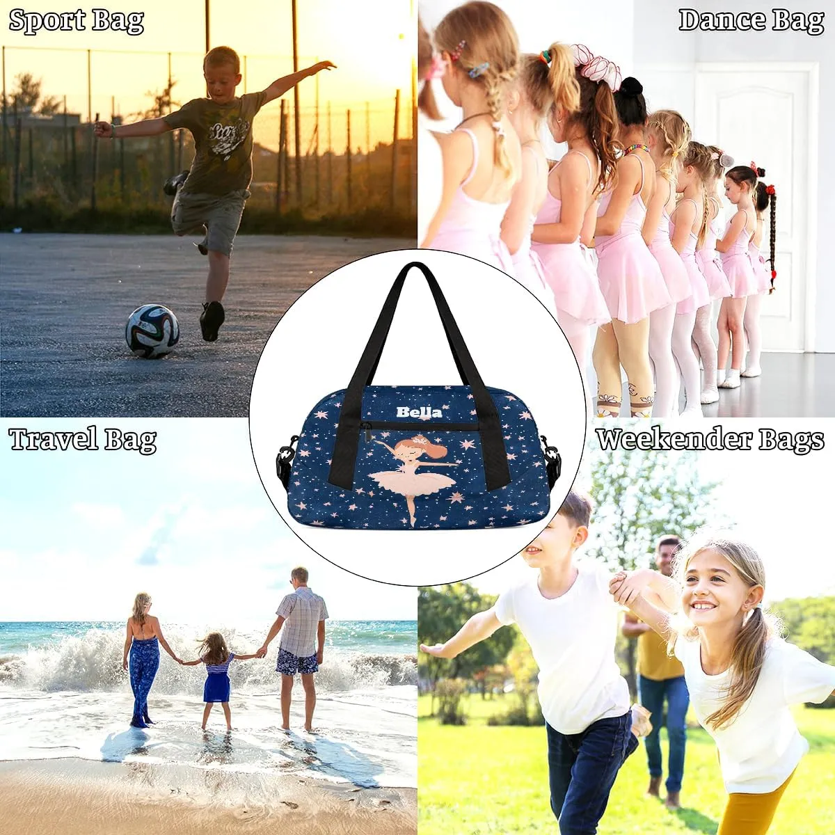 Custom Kids Sports Duffel Bag Cute Girls Ballet Dance Personalized Dance Gym Bag for Boys Girls Lightweight Weekender Travel Duffle Cheer Bag