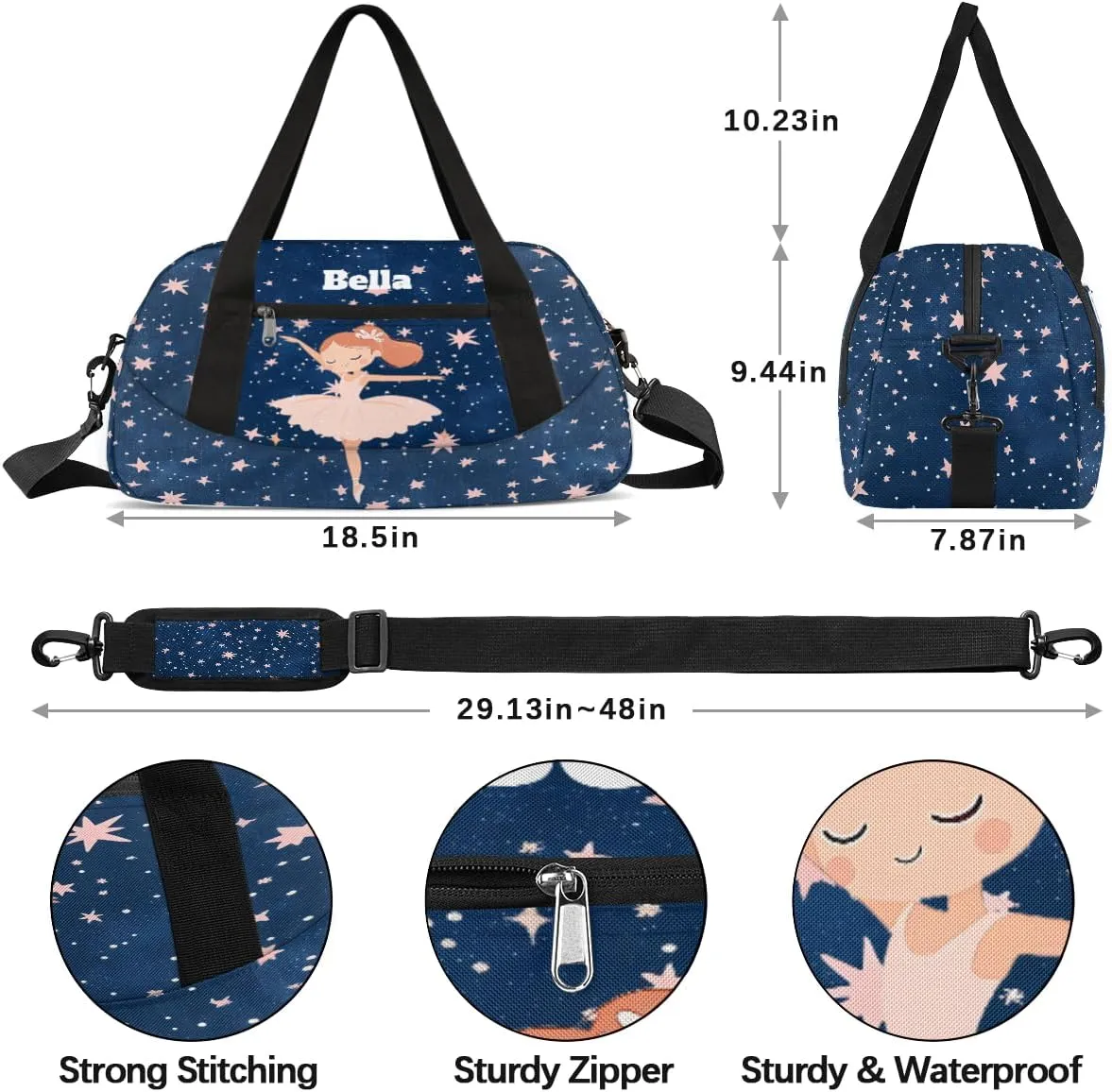 Custom Kids Sports Duffel Bag Cute Girls Ballet Dance Personalized Dance Gym Bag for Boys Girls Lightweight Weekender Travel Duffle Cheer Bag