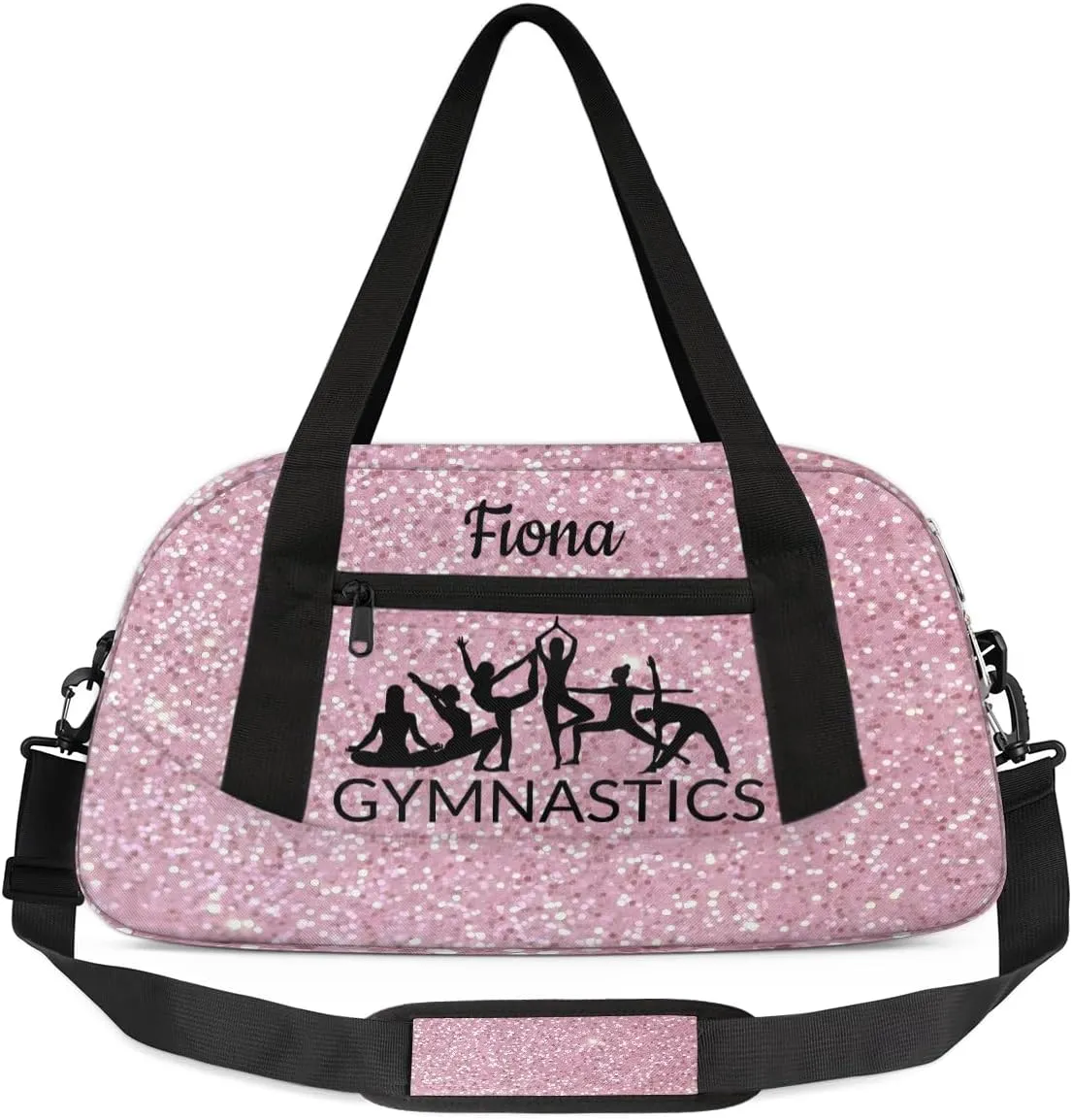Custom Kids Sports Duffel Bag Light Pink Glitter Sparkling Gymnastics Personalized Dance Gym Bag for Boys Girls Lightweight Weekender Travel Duffle Cheer Bag