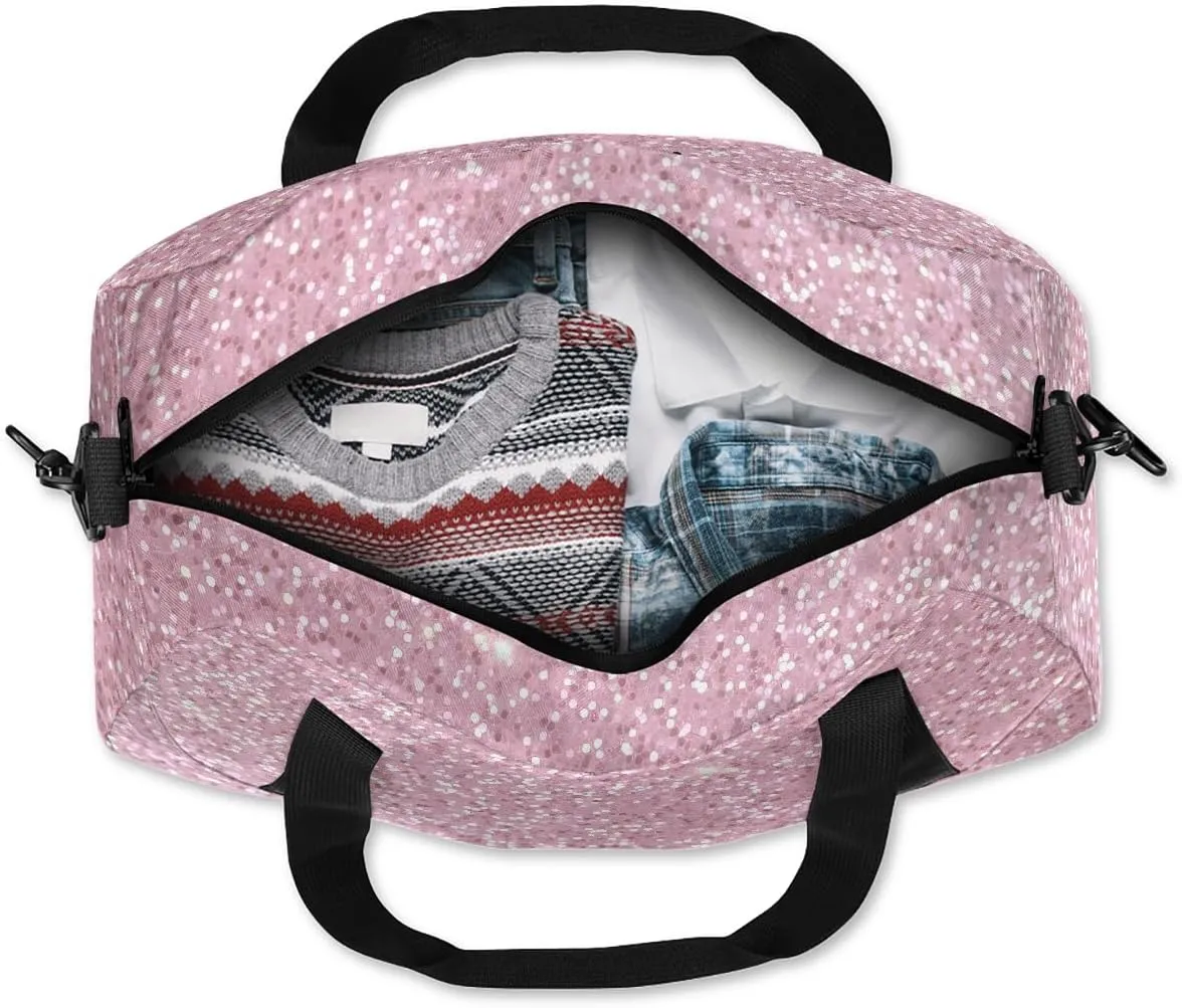 Custom Kids Sports Duffel Bag Light Pink Glitter Sparkling Gymnastics Personalized Dance Gym Bag for Boys Girls Lightweight Weekender Travel Duffle Cheer Bag