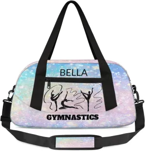 Custom Kids Sports Duffel Bag Pastel Colored Glitter Gymnastics Personalized Dance Gym Bag for Boys Girls Lightweight Weekender Travel Duffle Cheer Bag