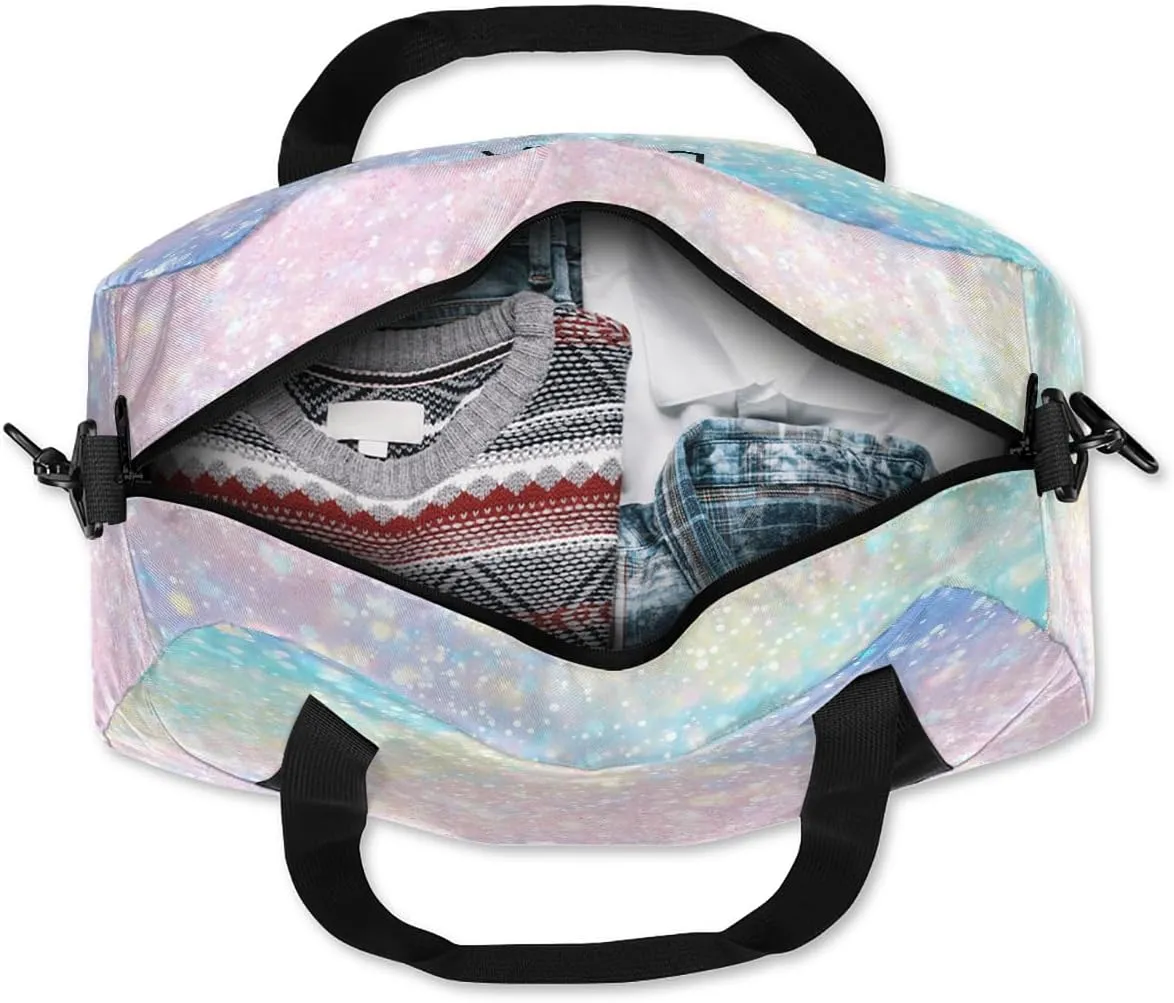 Custom Kids Sports Duffel Bag Pastel Colored Glitter Gymnastics Personalized Dance Gym Bag for Boys Girls Lightweight Weekender Travel Duffle Cheer Bag