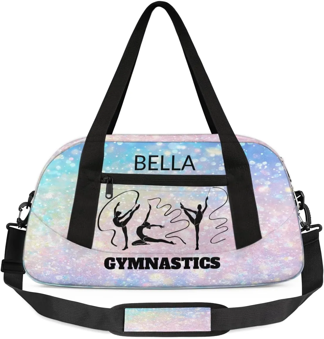 Custom Kids Sports Duffel Bag Pastel Colored Glitter Gymnastics Personalized Dance Gym Bag for Boys Girls Lightweight Weekender Travel Duffle Cheer Bag