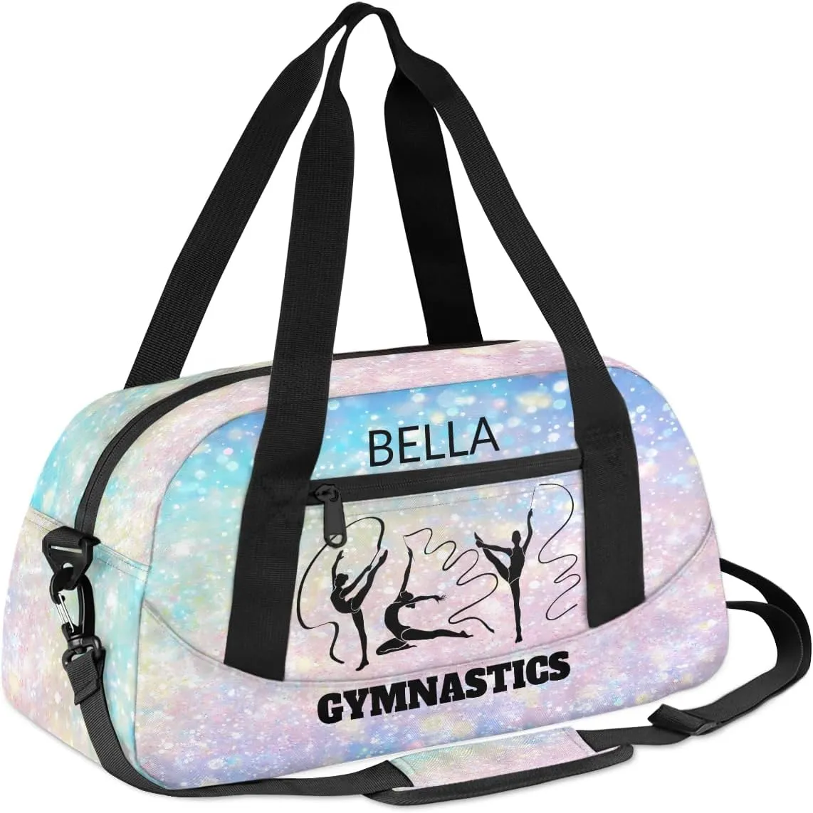 Custom Kids Sports Duffel Bag Pastel Colored Glitter Gymnastics Personalized Dance Gym Bag for Boys Girls Lightweight Weekender Travel Duffle Cheer Bag