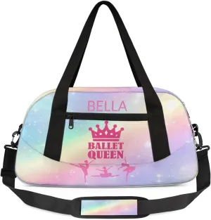 Custom Kids Sports Duffel Bag Pastel Colored Rainbow Ballet Dancer Personalized Dance Gym Bag for Boys Girls Lightweight Weekender Travel Duffle Cheer Bag