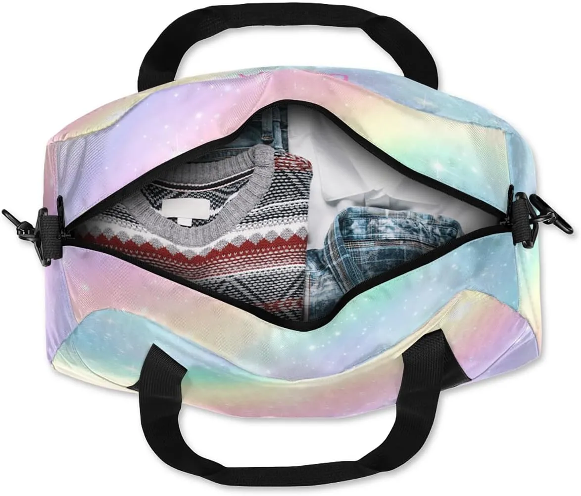 Custom Kids Sports Duffel Bag Pastel Colored Rainbow Ballet Dancer Personalized Dance Gym Bag for Boys Girls Lightweight Weekender Travel Duffle Cheer Bag