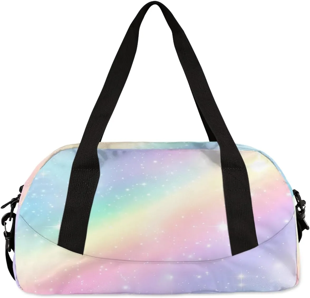 Custom Kids Sports Duffel Bag Pastel Colored Rainbow Ballet Dancer Personalized Dance Gym Bag for Boys Girls Lightweight Weekender Travel Duffle Cheer Bag