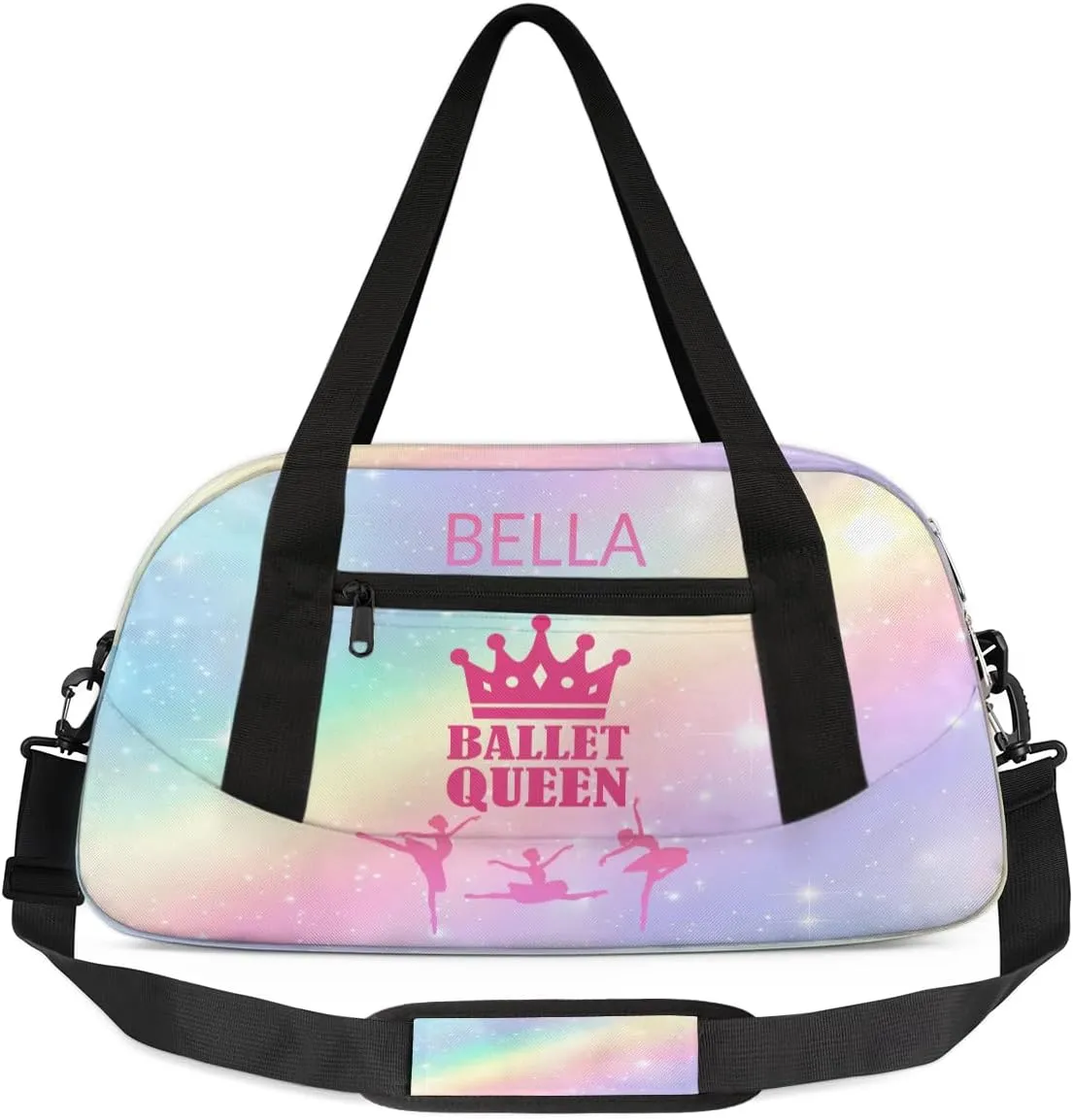 Custom Kids Sports Duffel Bag Pastel Colored Rainbow Ballet Dancer Personalized Dance Gym Bag for Boys Girls Lightweight Weekender Travel Duffle Cheer Bag