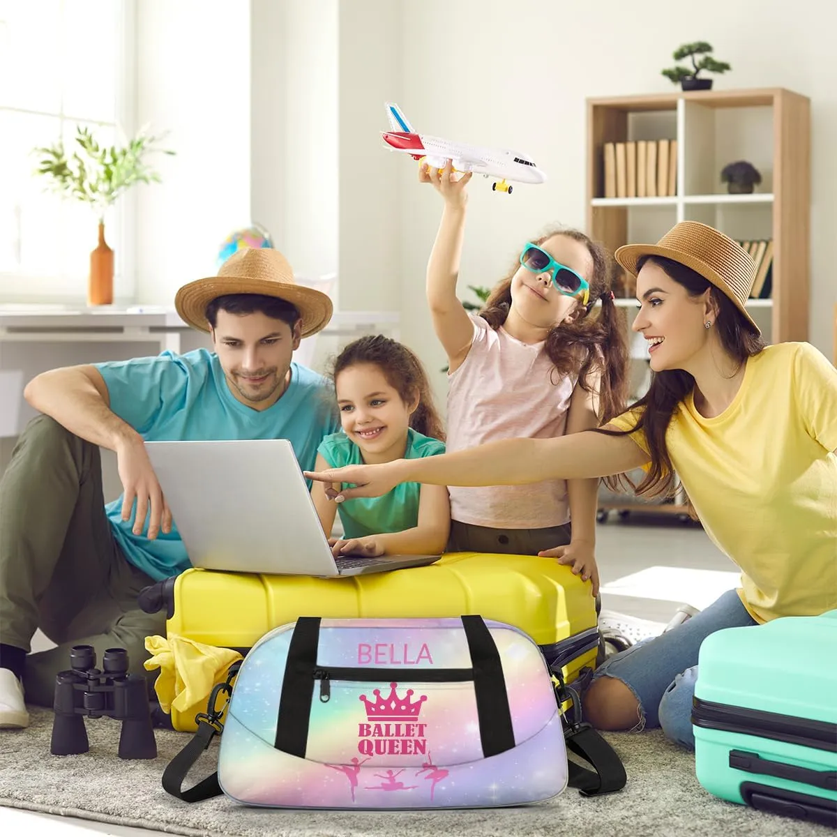 Custom Kids Sports Duffel Bag Pastel Colored Rainbow Ballet Dancer Personalized Dance Gym Bag for Boys Girls Lightweight Weekender Travel Duffle Cheer Bag