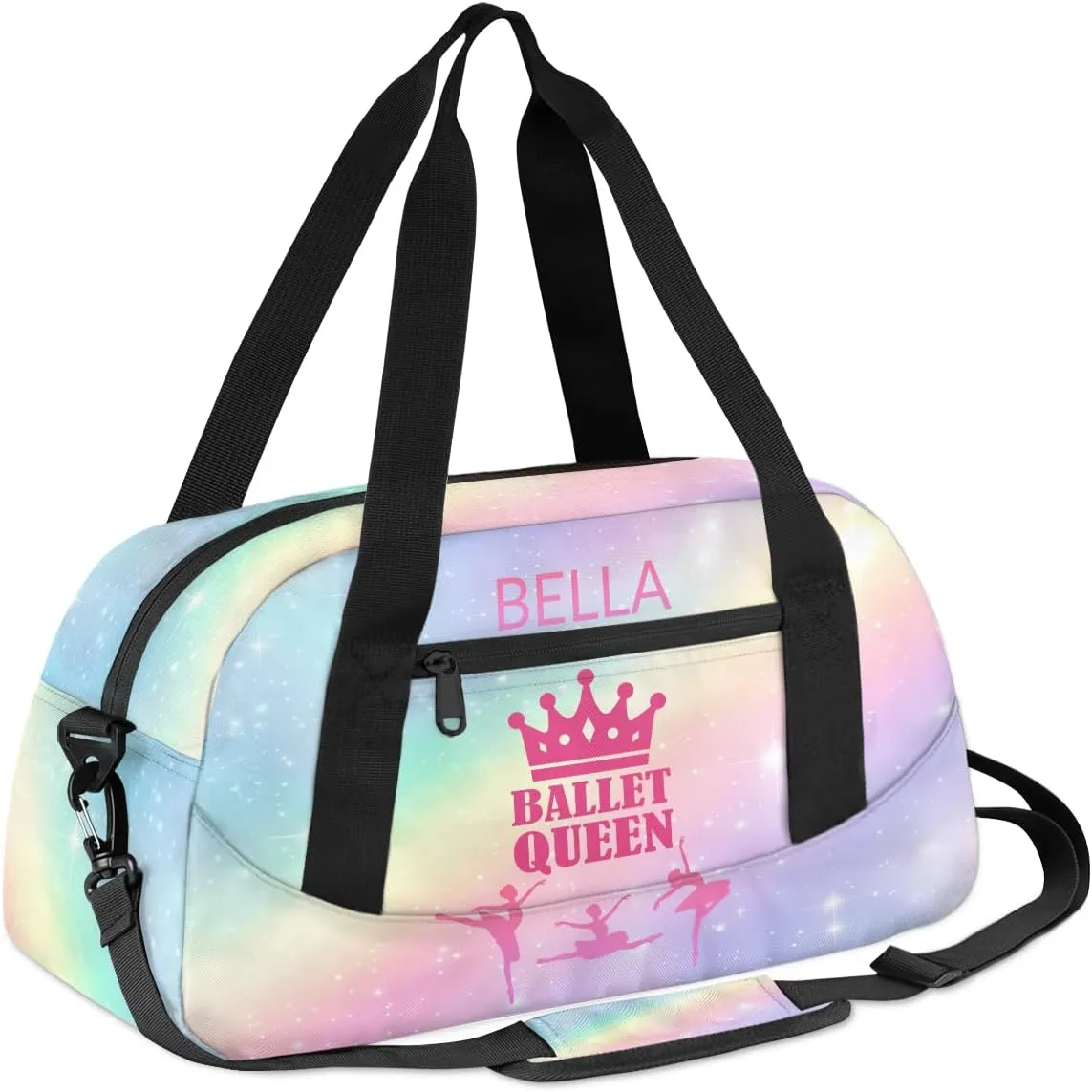 Custom Kids Sports Duffel Bag Pastel Colored Rainbow Ballet Dancer Personalized Dance Gym Bag for Boys Girls Lightweight Weekender Travel Duffle Cheer Bag