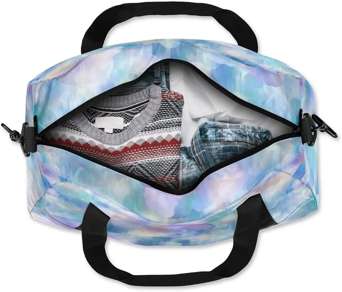 Custom Kids Sports Duffel Bag Purple Blue Bokeh Sparkling Flower Dance Personalized Dance Gym Bag for Boys Girls Lightweight Weekender Travel Duffle Cheer Bag