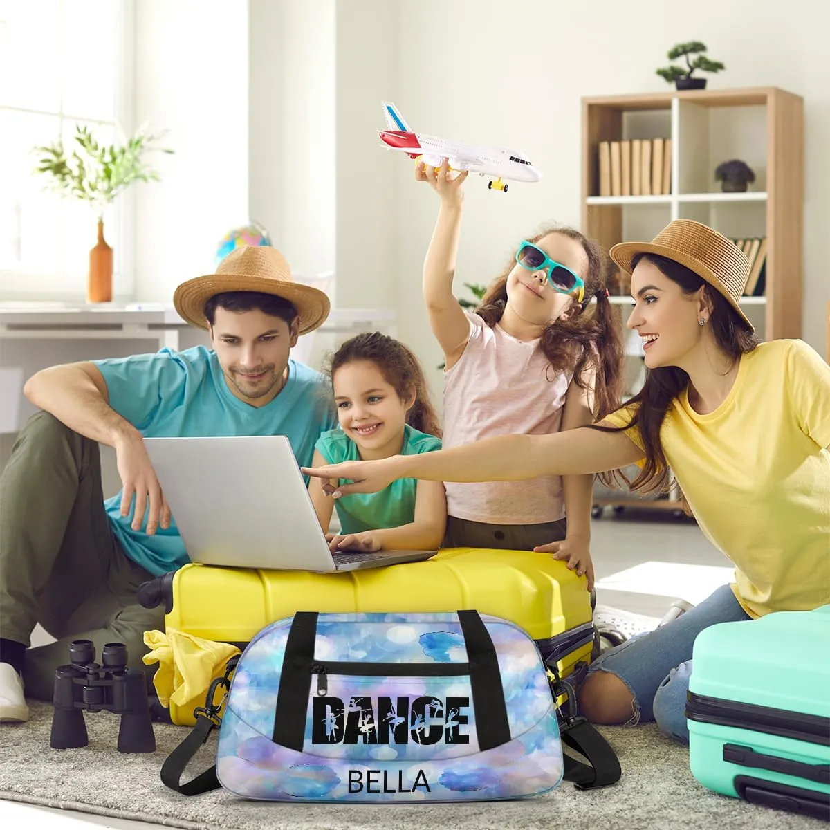 Custom Kids Sports Duffel Bag Purple Blue Bokeh Sparkling Flower Dance Personalized Dance Gym Bag for Boys Girls Lightweight Weekender Travel Duffle Cheer Bag