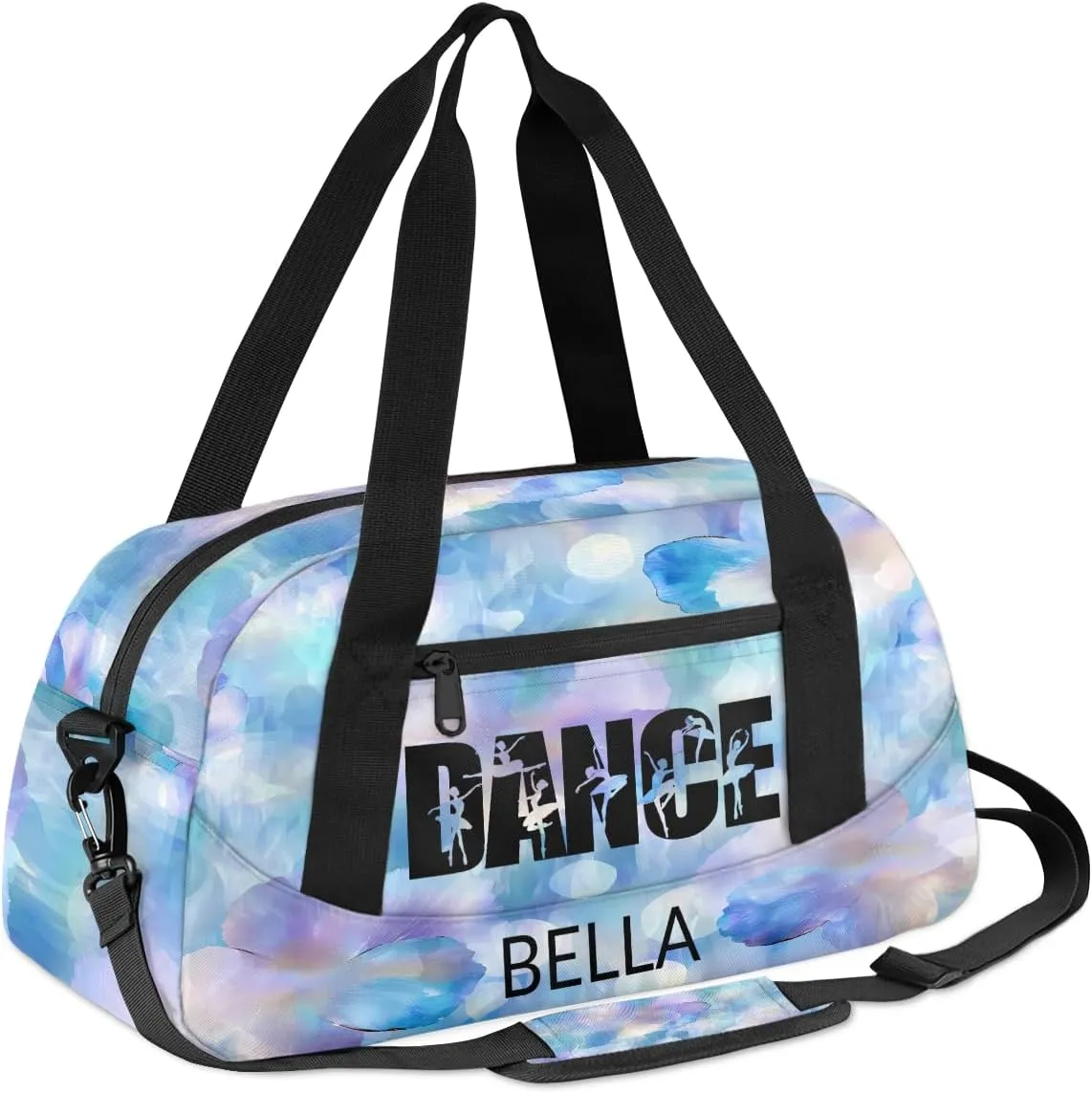 Custom Kids Sports Duffel Bag Purple Blue Bokeh Sparkling Flower Dance Personalized Dance Gym Bag for Boys Girls Lightweight Weekender Travel Duffle Cheer Bag