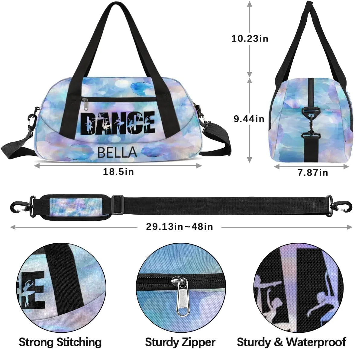 Custom Kids Sports Duffel Bag Purple Blue Bokeh Sparkling Flower Dance Personalized Dance Gym Bag for Boys Girls Lightweight Weekender Travel Duffle Cheer Bag