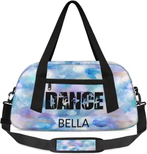 Custom Kids Sports Duffel Bag Purple Blue Bokeh Sparkling Flower Dance Personalized Dance Gym Bag for Boys Girls Lightweight Weekender Travel Duffle Cheer Bag