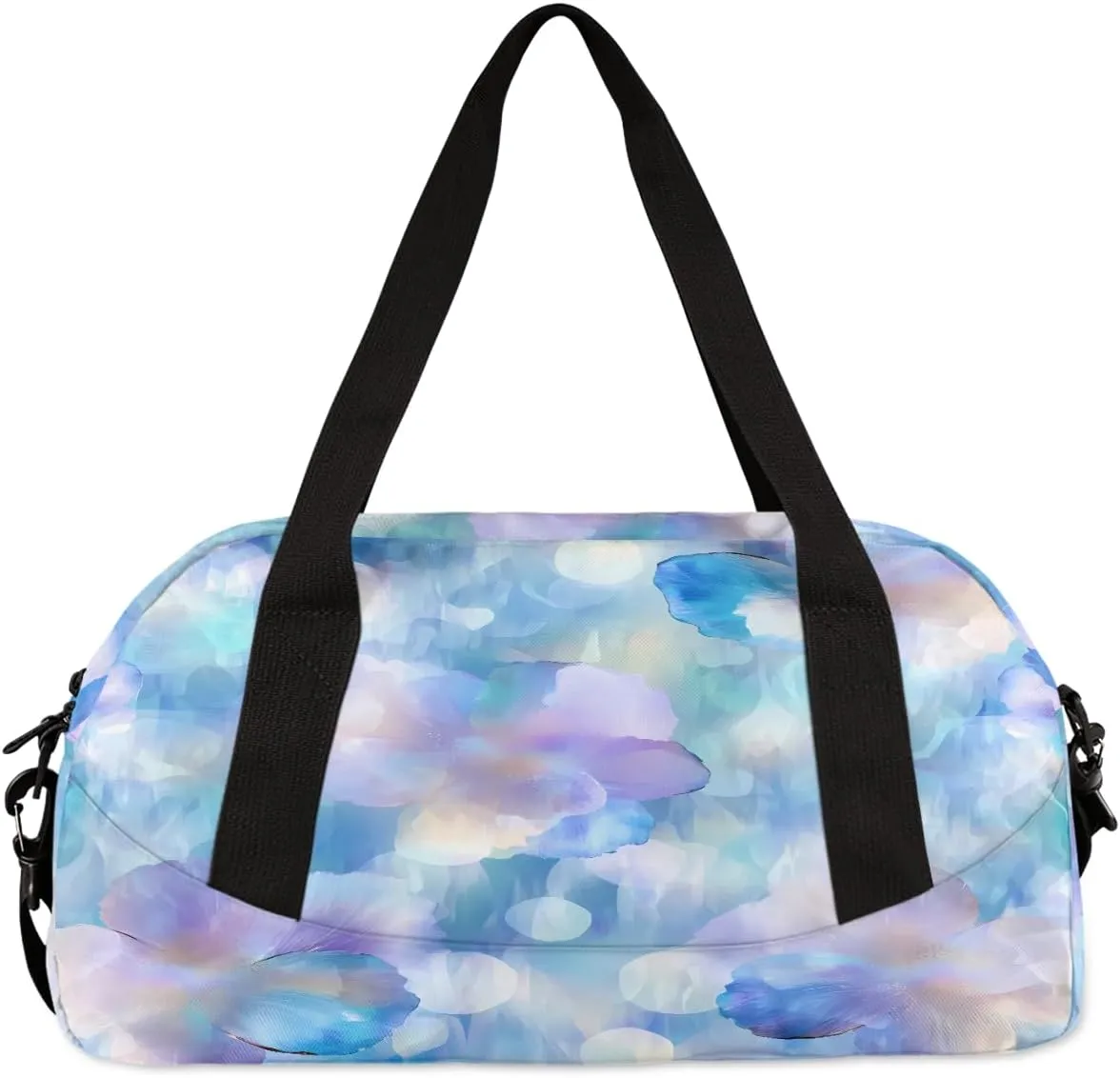 Custom Kids Sports Duffel Bag Purple Blue Bokeh Sparkling Flower Dance Personalized Dance Gym Bag for Boys Girls Lightweight Weekender Travel Duffle Cheer Bag
