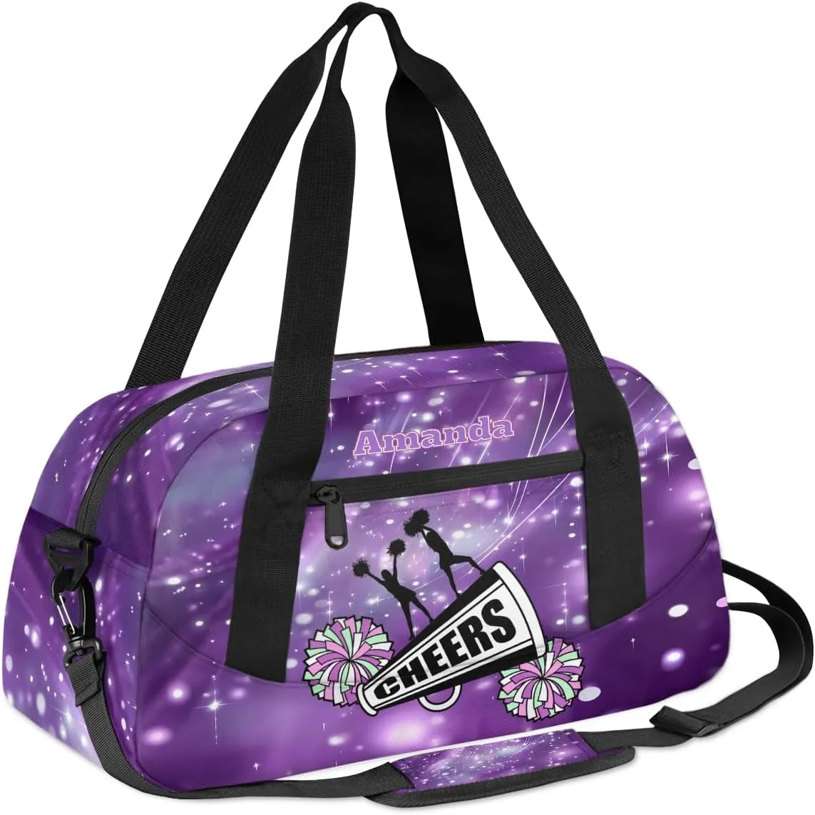 Custom Kids Sports Duffel Bag Purple Shinning Polka Dots Cheer Personalized Dance Gym Bag for Boys Girls Lightweight Weekender Travel Duffle Cheer Bag