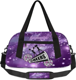 Custom Kids Sports Duffel Bag Purple Shinning Polka Dots Cheer Personalized Dance Gym Bag for Boys Girls Lightweight Weekender Travel Duffle Cheer Bag